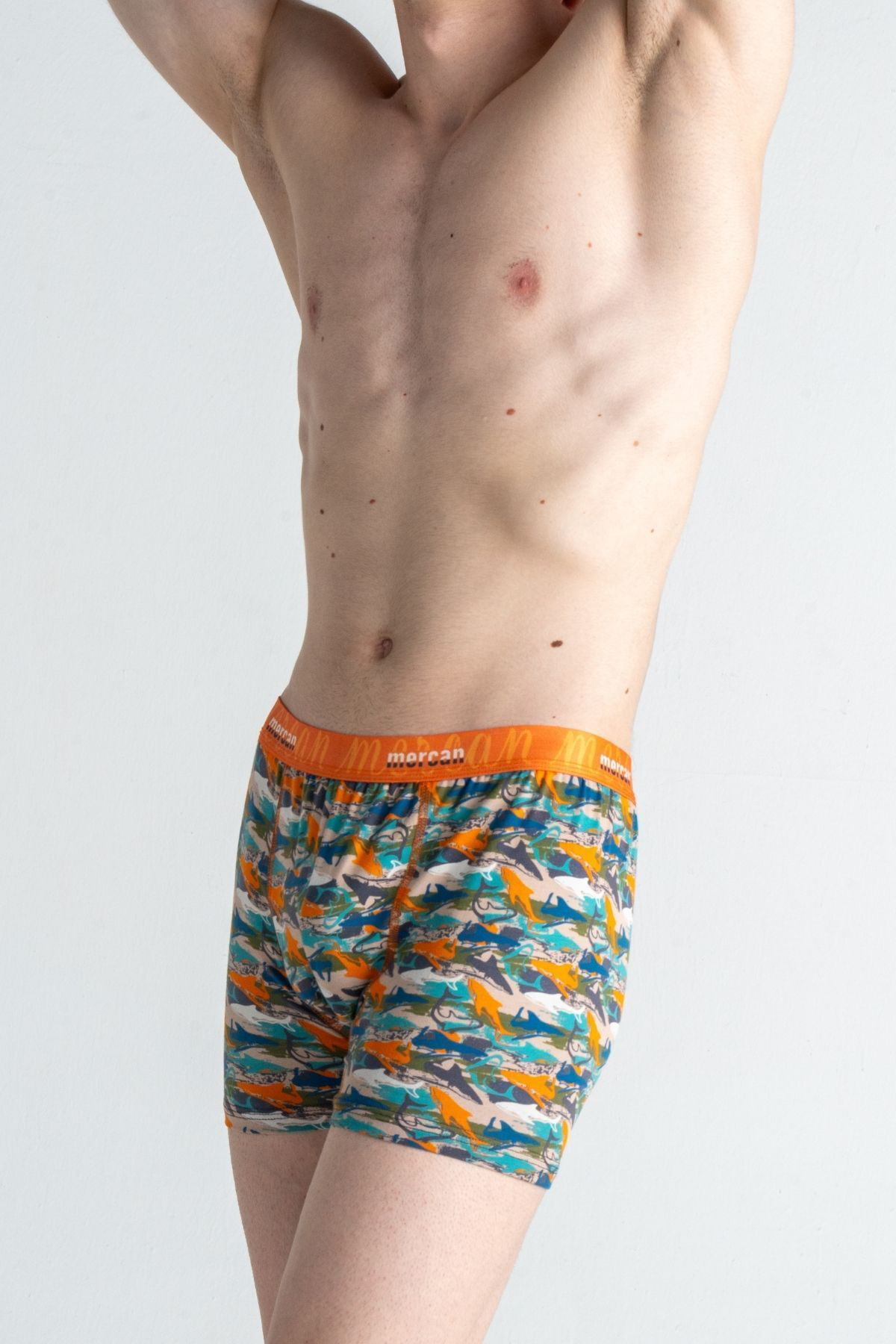 Mercan Shark Baskılı Likralı Pamuklu Desenli Esnek Erkek Boxer