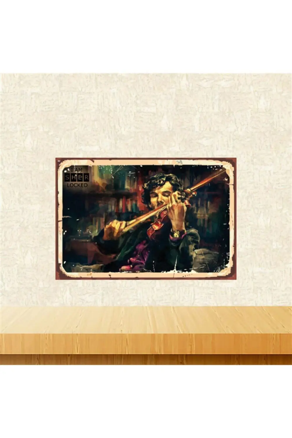 Sherlock Holmes Tasarımlı Retro Ahşap Tablo Tkfx5619