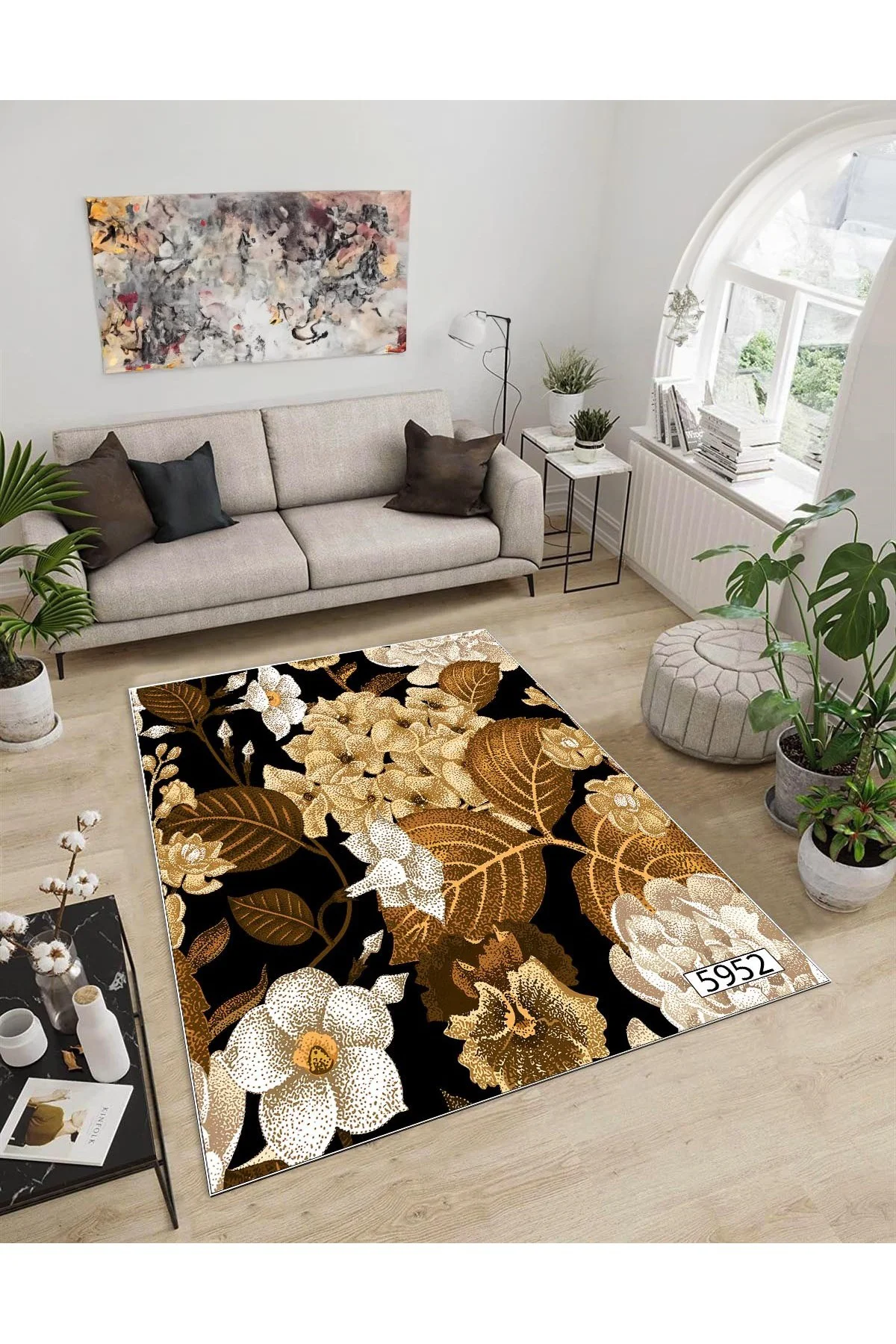 Shine M(10) Kahverengi Saçaksız Kaymaz Tabanlı Dijital Baskılı Dekoratif Halı 60x400