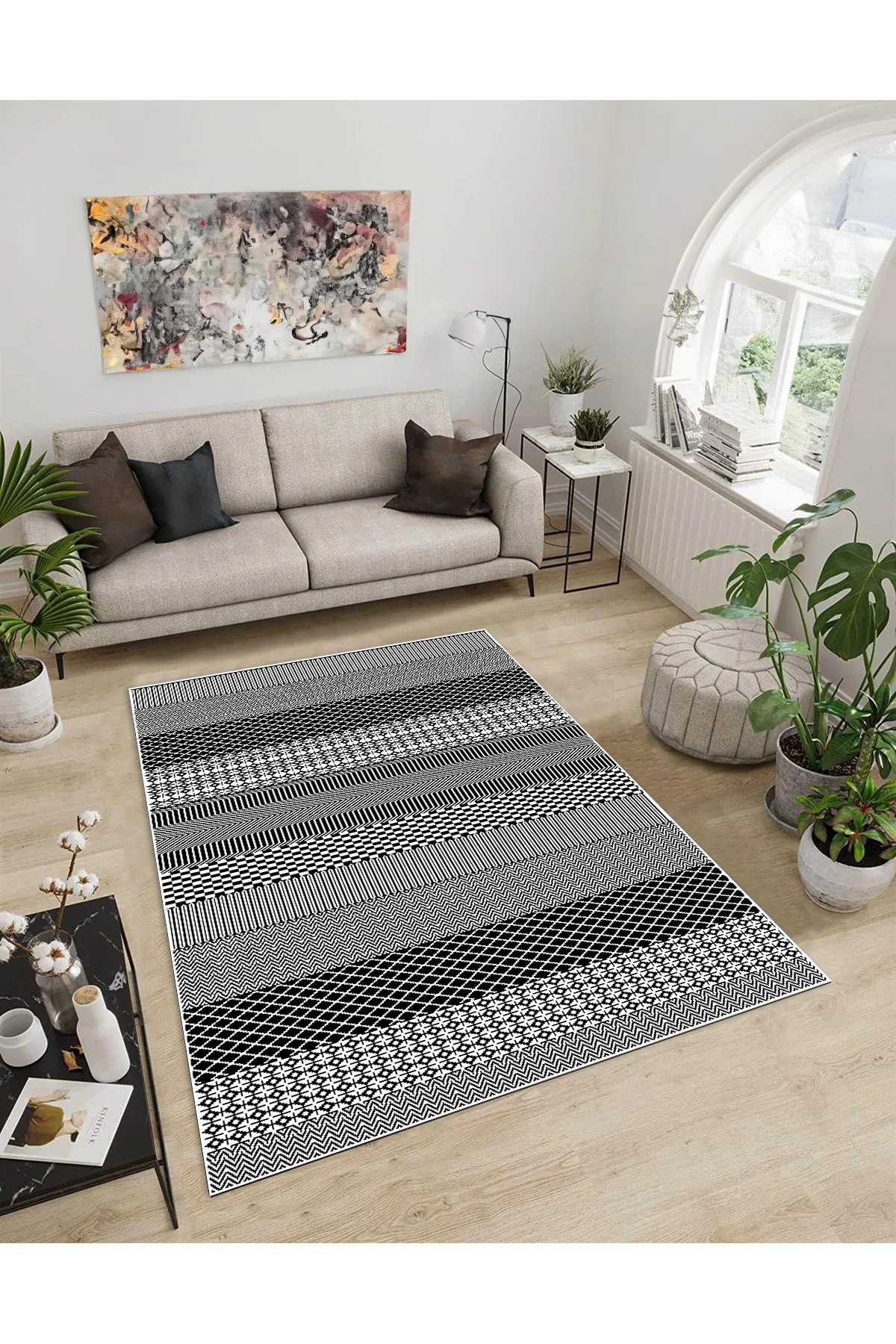 Shine M(104) Gri Saçaksız Kaymaz Tabanlı Dijital Baskılı Dekoratif Halı 100x350