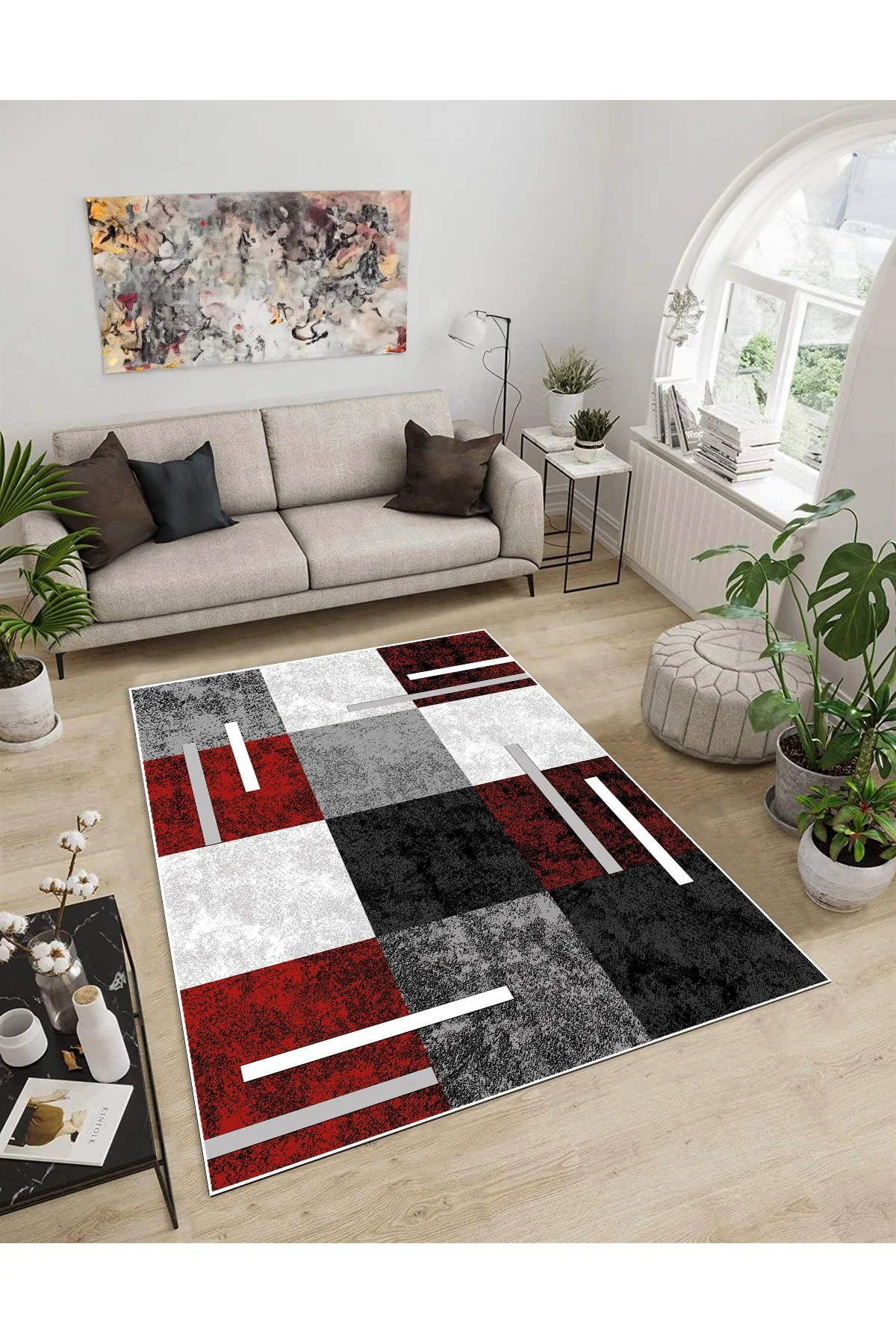 Shine M(105) Kırmızı Saçaksız Kaymaz Tabanlı Dijital Baskılı Dekoratif Halı 100x500