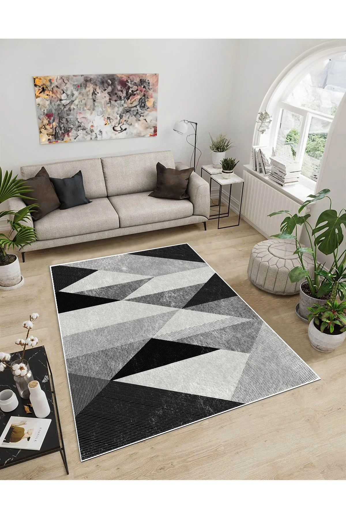 Shine M(108) Gri Saçaksız Kaymaz Tabanlı Dijital Baskılı Dekoratif Halı 160x450