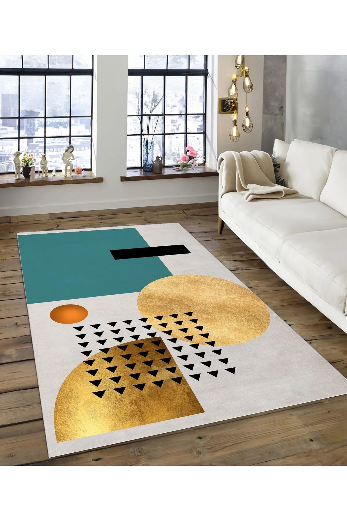 Shine M(112) Sarı Saçaksız Kaymaz Tabanlı Dijital Baskılı Dekoratif Halı 100x200