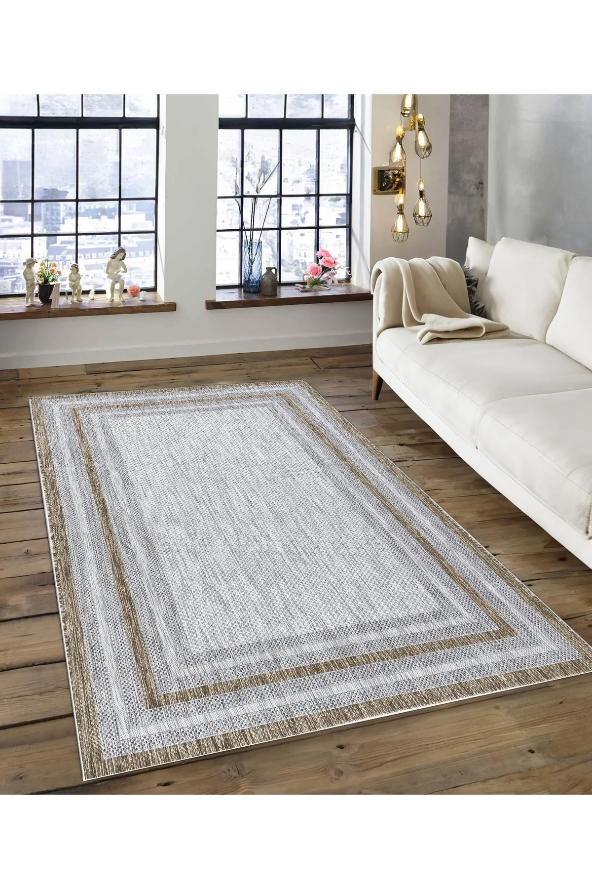 Shine M(115) Bej Saçaksız Kaymaz Tabanlı Dijital Baskılı Dekoratif Halı 100x300