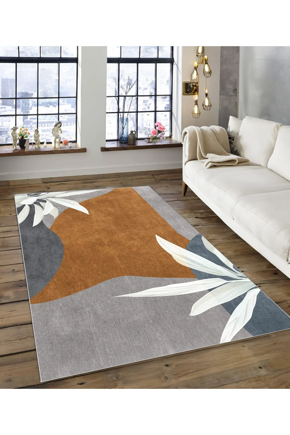 Shine M(117) Gri Saçaksız Kaymaz Tabanlı Dijital Baskılı Dekoratif Halı 120x300