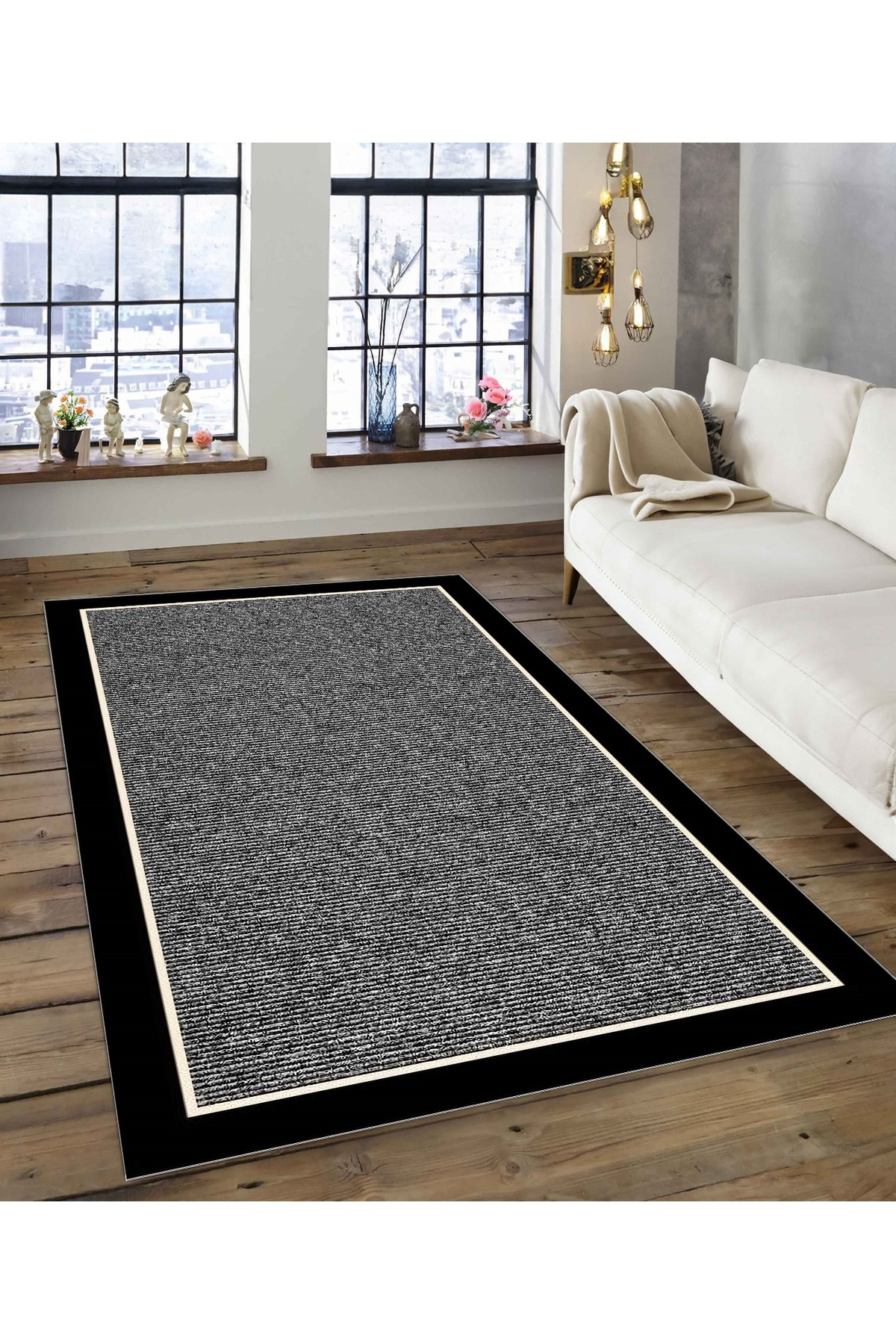 Shine M(118) Siyah Saçaksız Kaymaz Tabanlı Dijital Baskılı Dekoratif Halı 60x400