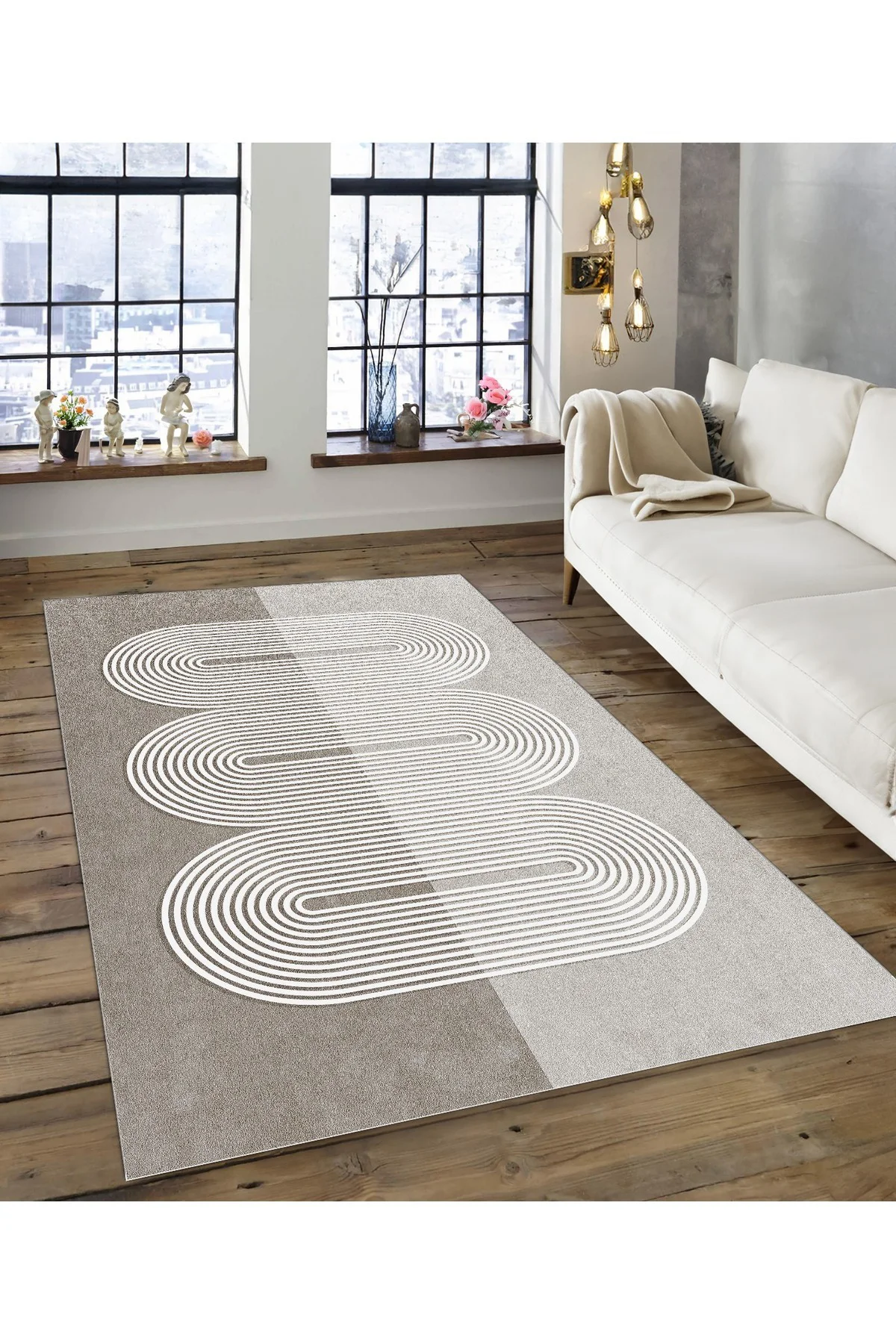 Shine M(119) Vizon Saçaksız Kaymaz Tabanlı Dijital Baskılı Dekoratif Halı 200x400