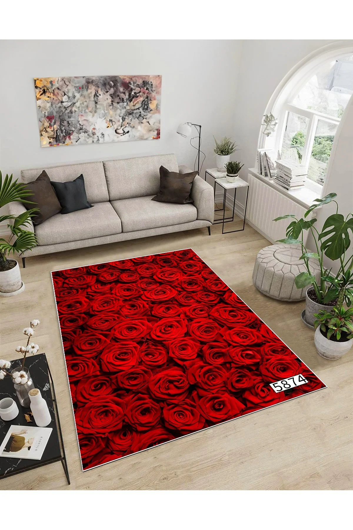 Shine M(12) Kırmızı Saçaksız Kaymaz Tabanlı Dijital Baskılı Dekoratif Halı 80x400