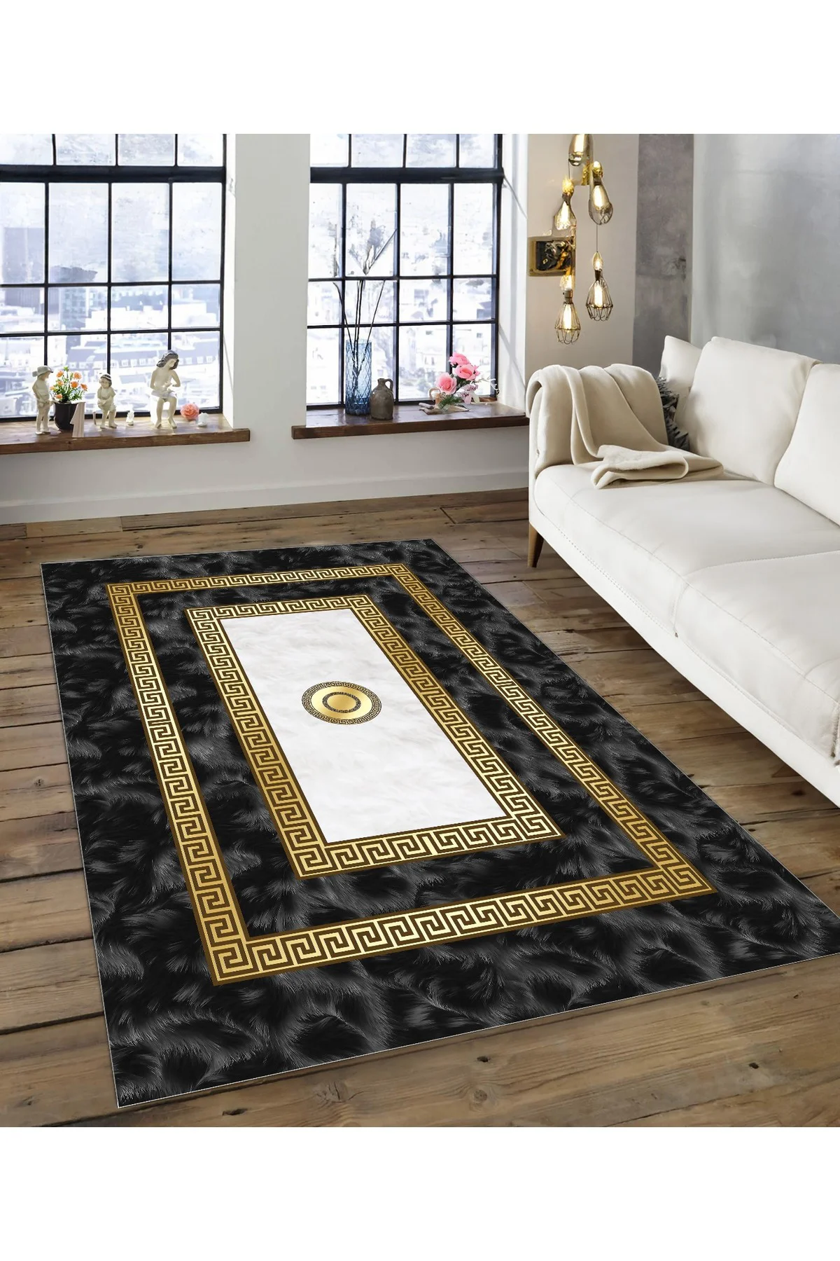 Shine M(120) Gold Saçaksız Kaymaz Tabanlı Dijital Baskılı Dekoratif Halı 160x200