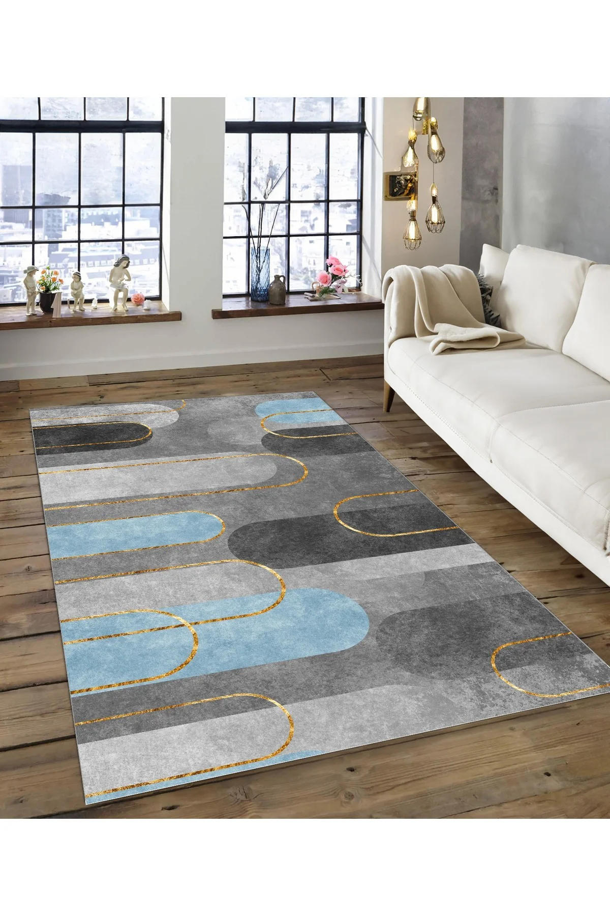 Shine M(123) Antrasit Saçaksız Kaymaz Tabanlı Dijital Baskılı Dekoratif Halı 80x600