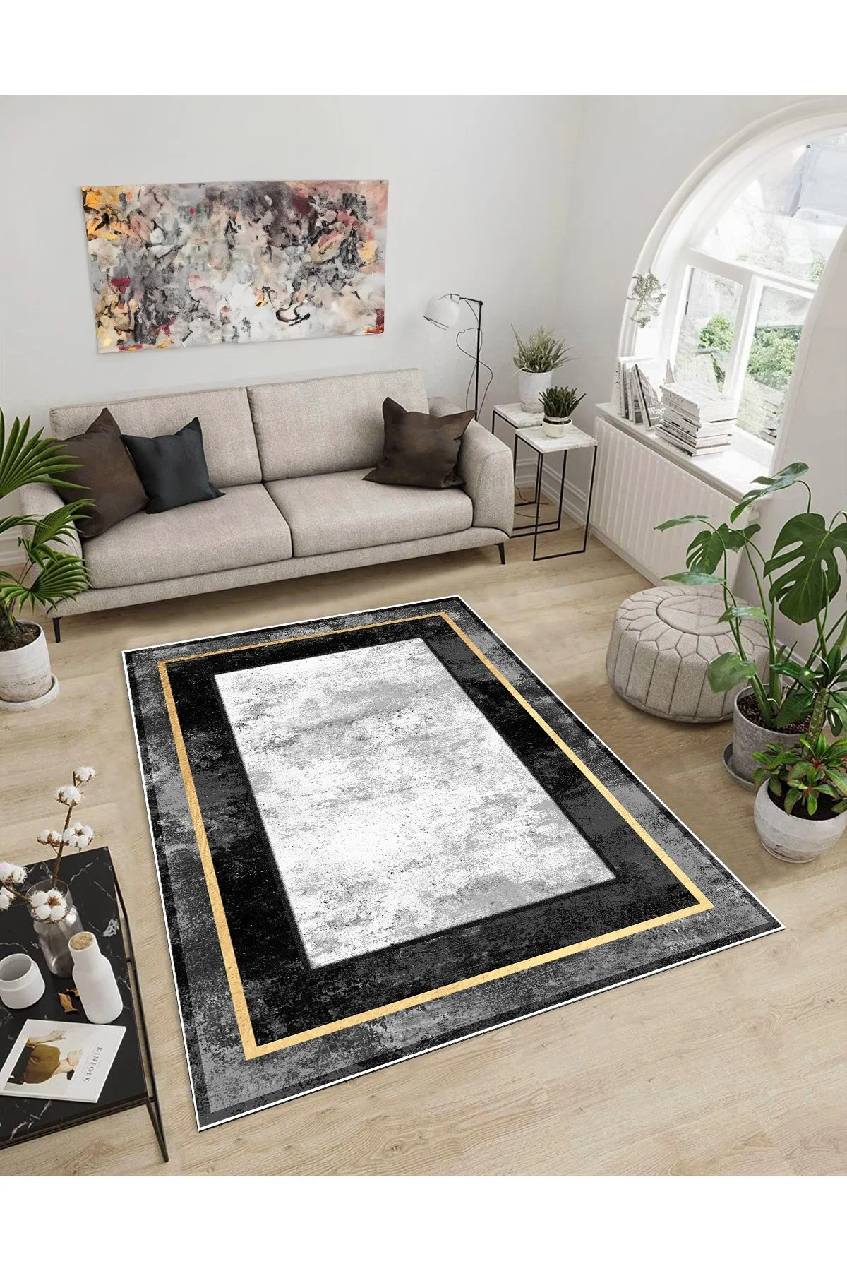 Shine M(124) Antrasit Saçaksız Kaymaz Tabanlı Dijital Baskılı Dekoratif Halı 120x160 Fiyatı, Yorumları ve Özellikleri