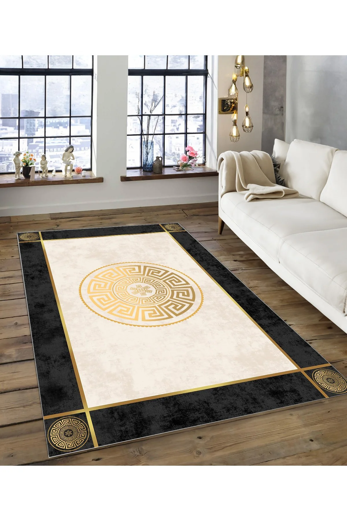 Shine M(127) Krem Saçaksız Kaymaz Tabanlı Dijital Baskılı Dekoratif Halı 120x200
