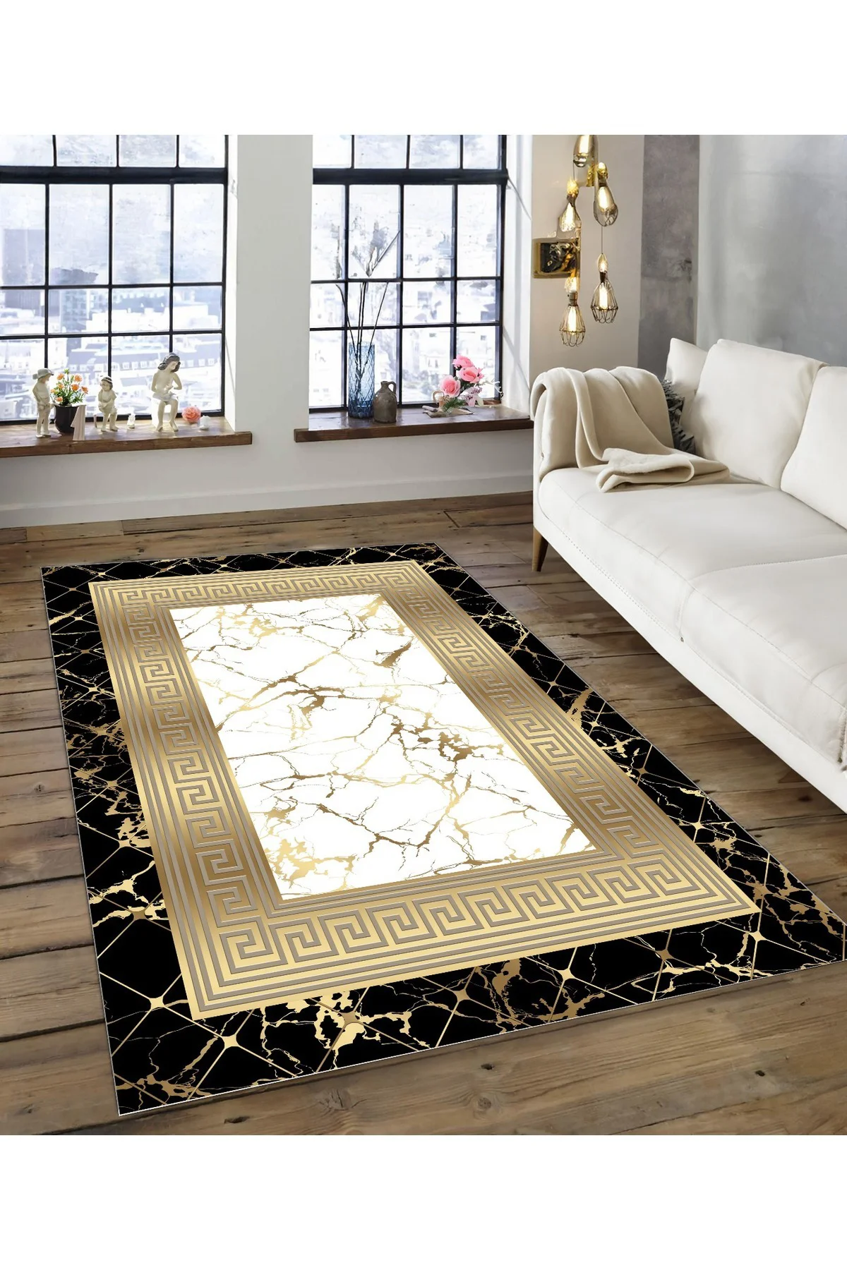Shine M(128) Siyah Saçaksız Kaymaz Tabanlı Dijital Baskılı Dekoratif Halı 200x500
