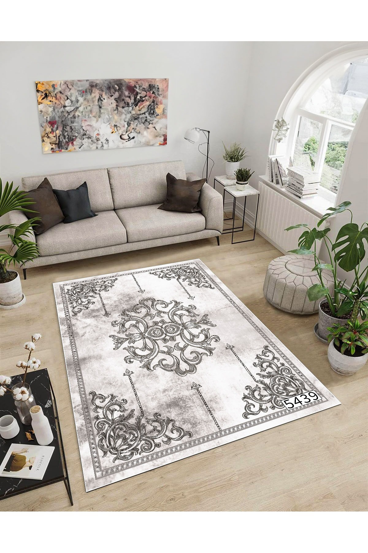 Shine M(13) Vizon Saçaksız Kaymaz Tabanlı Dijital Baskılı Dekoratif Halı 160x400