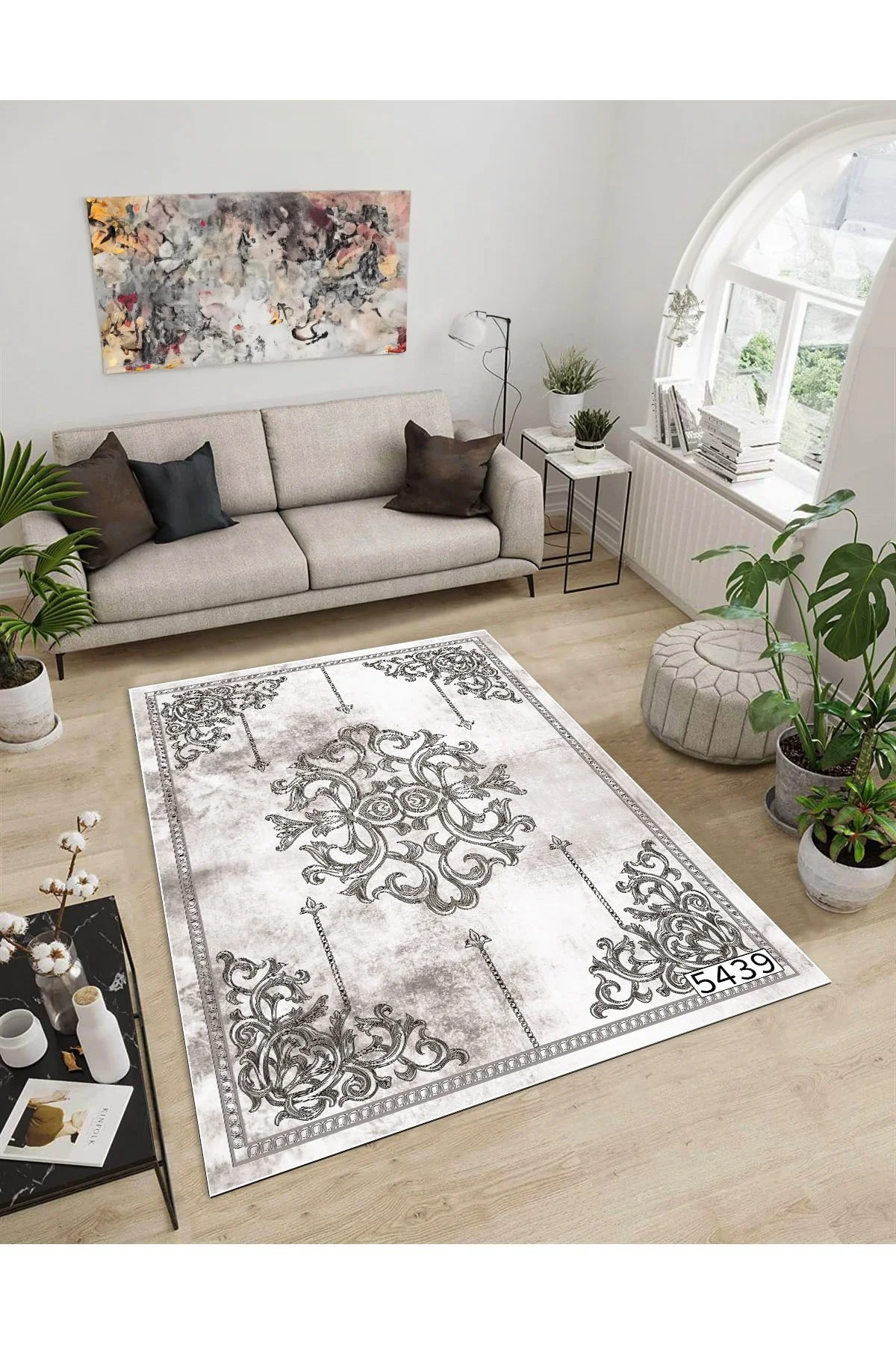 Shine M(13) Vizon Saçaksız Kaymaz Tabanlı Dijital Baskılı Dekoratif Halı 120x180