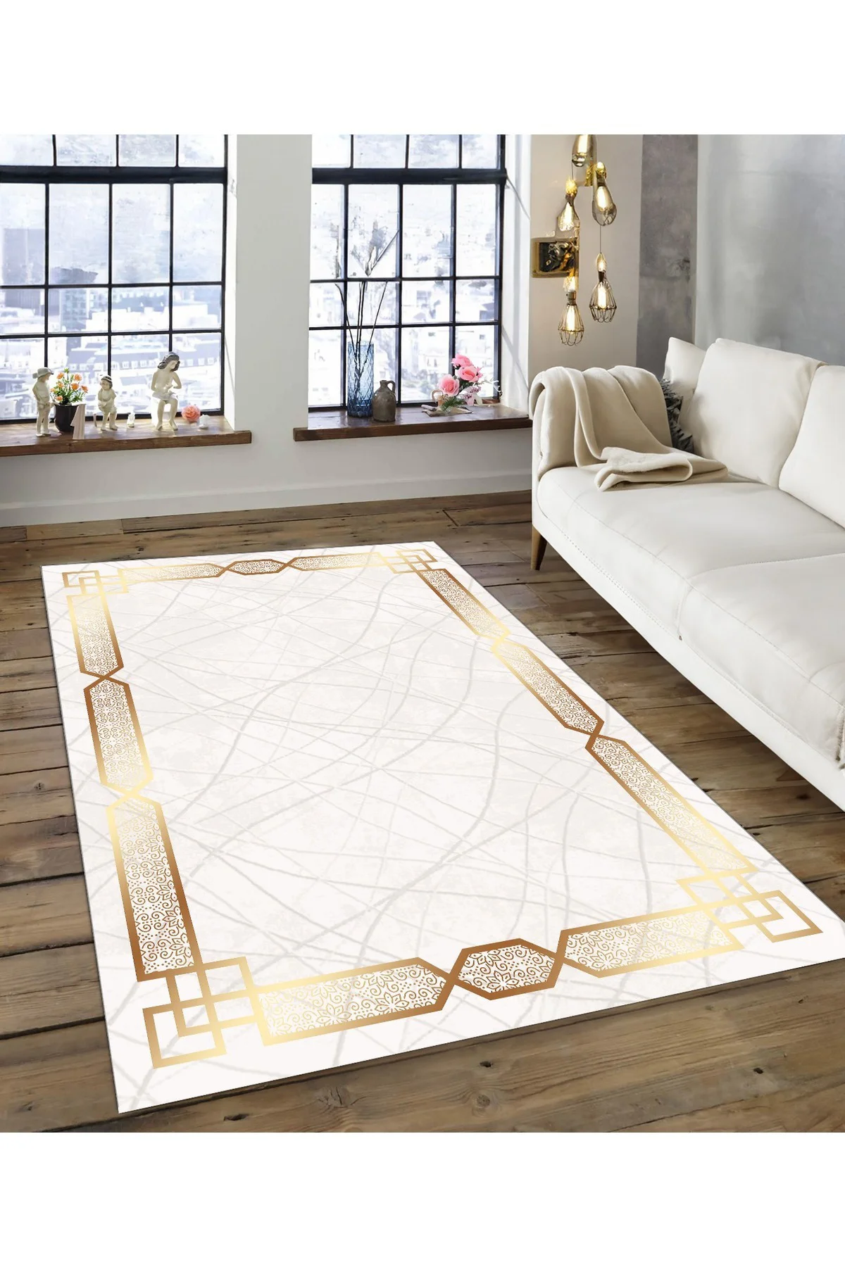 Shine M(134) Gold Saçaksız Kaymaz Tabanlı Dijital Baskılı Dekoratif Halı 120x400