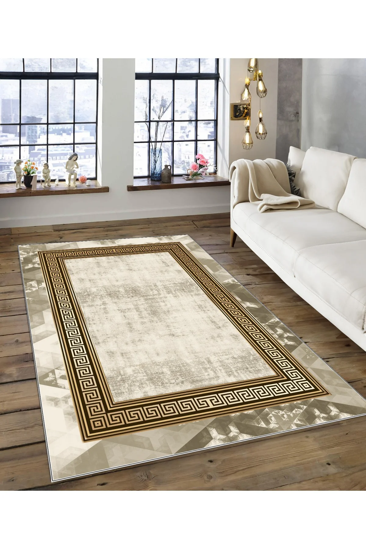 Shine M(138) Vizon Saçaksız Kaymaz Tabanlı Dijital Baskılı Dekoratif Halı 120x500