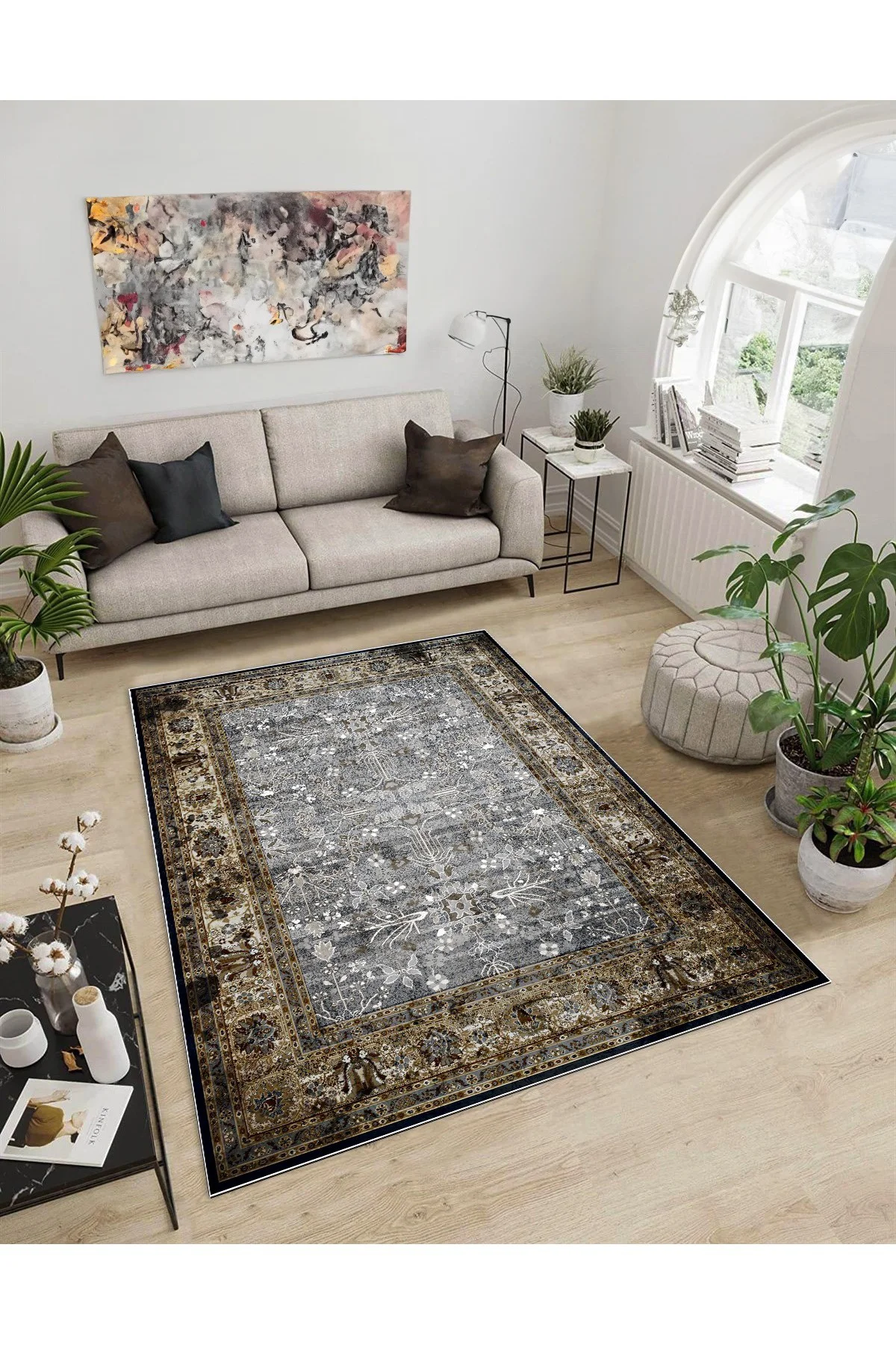 Shine M(14) Gri Saçaksız Kaymaz Tabanlı Dijital Baskılı Dekoratif Halı 60x400