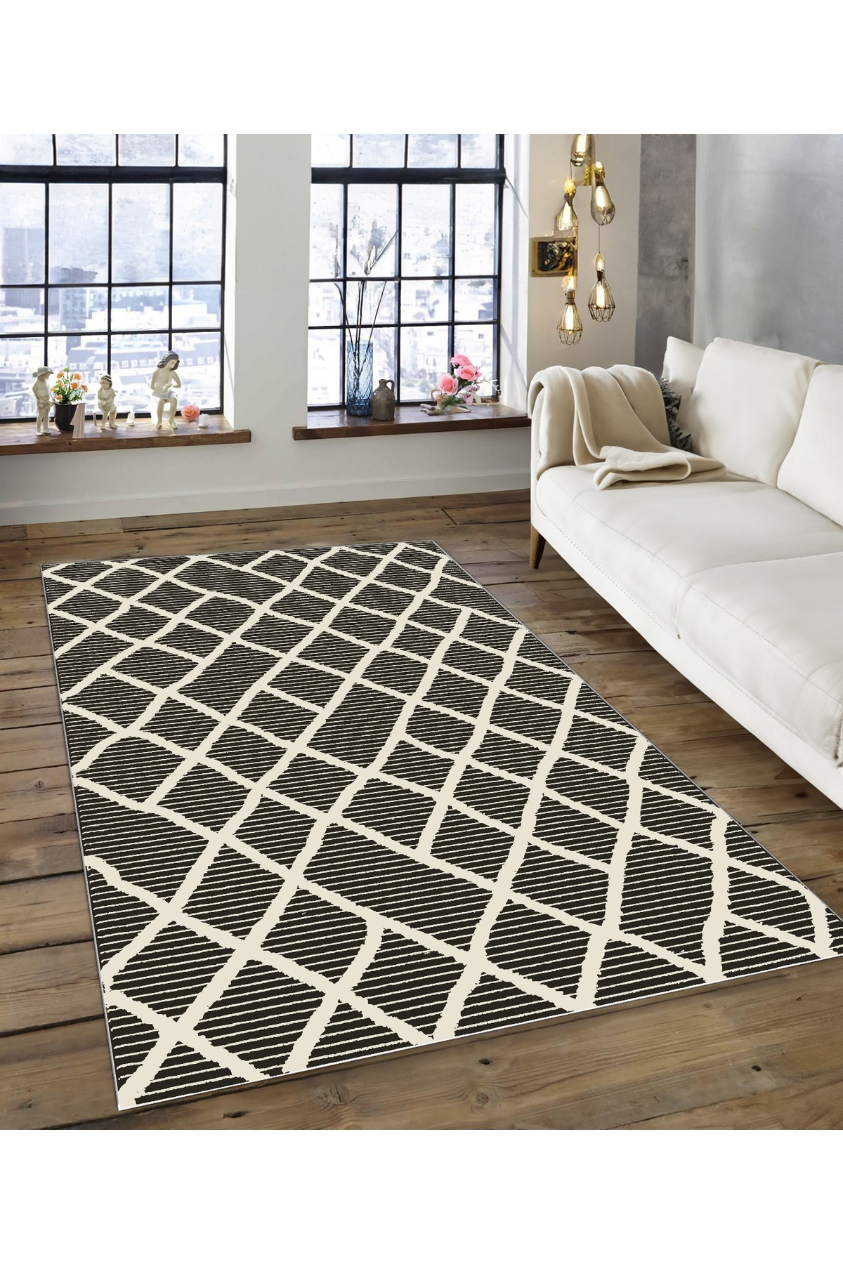 Shine M(141) Siyah Saçaksız Kaymaz Tabanlı Dijital Baskılı Dekoratif Halı 150X220 Fiyatı, Yorumları ve Özellikleri