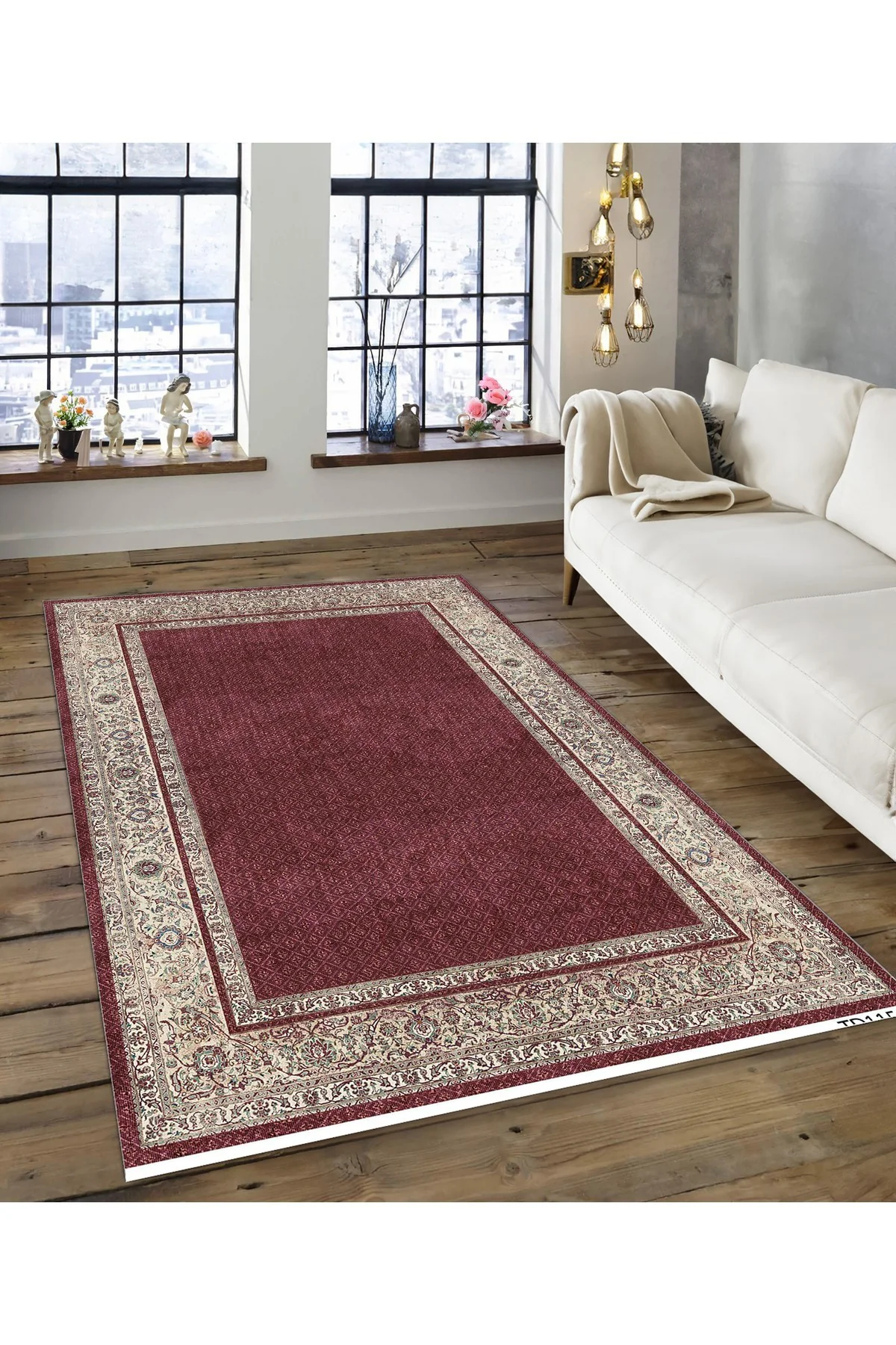 Shine M(142) Bordo Saçaksız Kaymaz Tabanlı Dijital Baskılı Dekoratif Halı 180x250