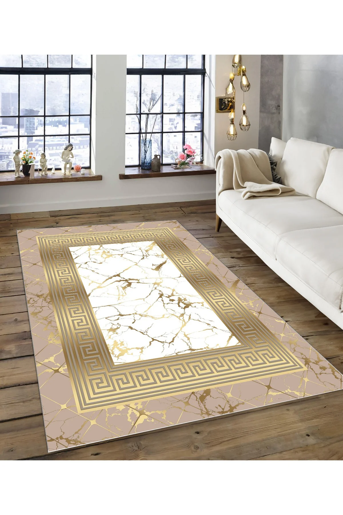 Shine M(147) Gold Saçaksız Kaymaz Tabanlı Dijital Baskılı Dekoratif 4 Metrekare Halı 160x230