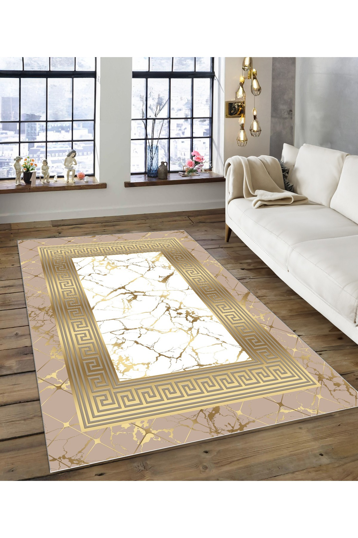 Shine M(147) Gold Saçaksız Kaymaz Tabanlı Dijital Baskılı Dekoratif Halı 200x450