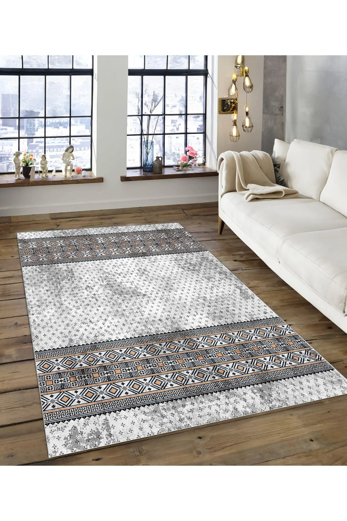Shine M(149) Bej Saçaksız Kaymaz Tabanlı Dijital Baskılı Dekoratif Halı 120x500