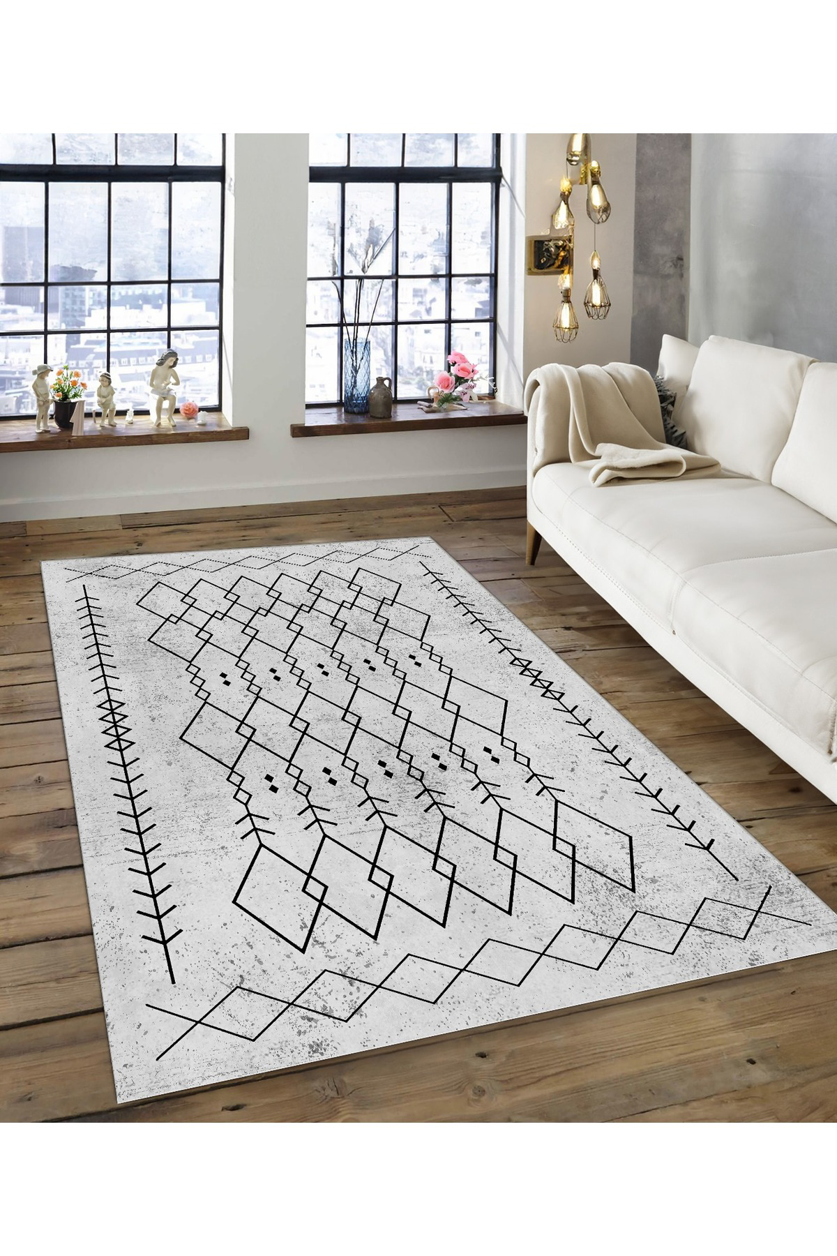Shine M(150) Gri Saçaksız Kaymaz Tabanlı Dijital Baskılı Dekoratif Halı 100x500