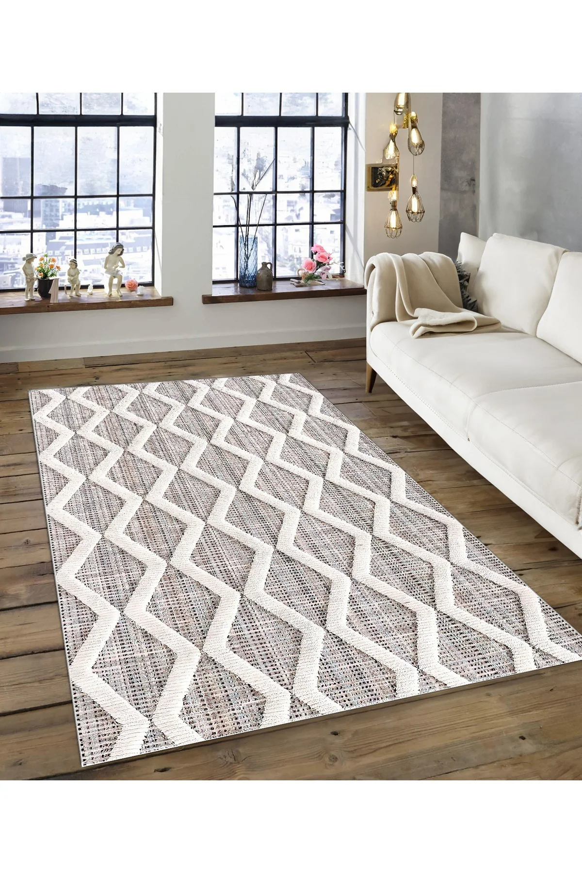 Shine M(151) Vizon Saçaksız Kaymaz Tabanlı Dijital Baskılı Dekoratif Halı 180x300