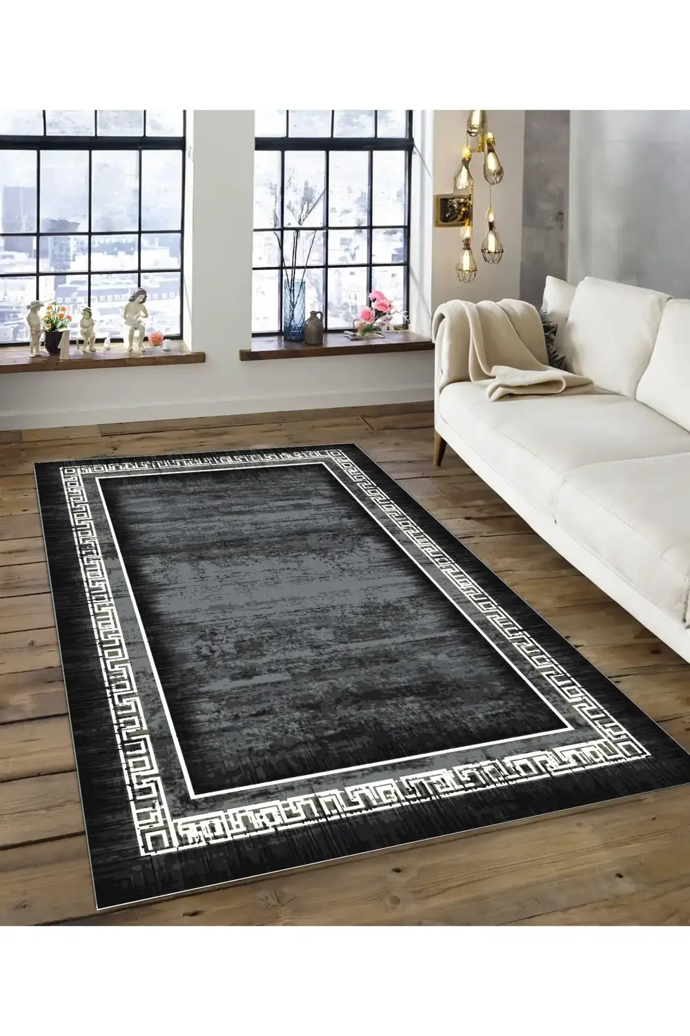 Shine M(156) Siyah Saçaksız Kaymaz Tabanlı Dijital Baskılı Dekora