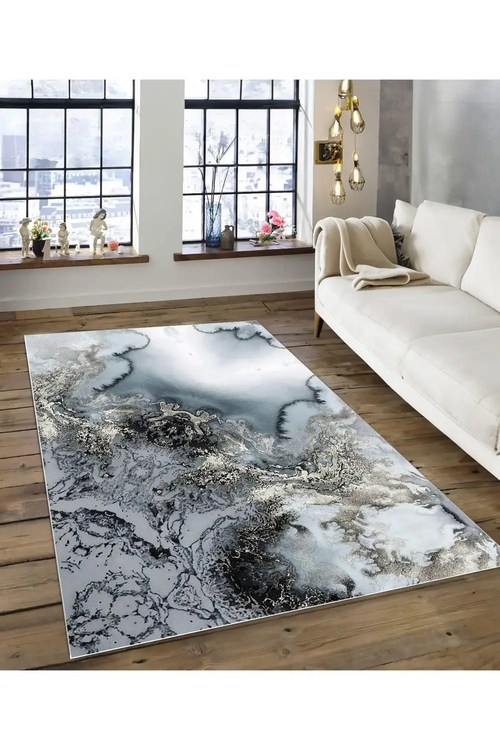 Shine M(159) Gri Saçaksız Kaymaz Tabanlı Dijital Baskılı Dekorati