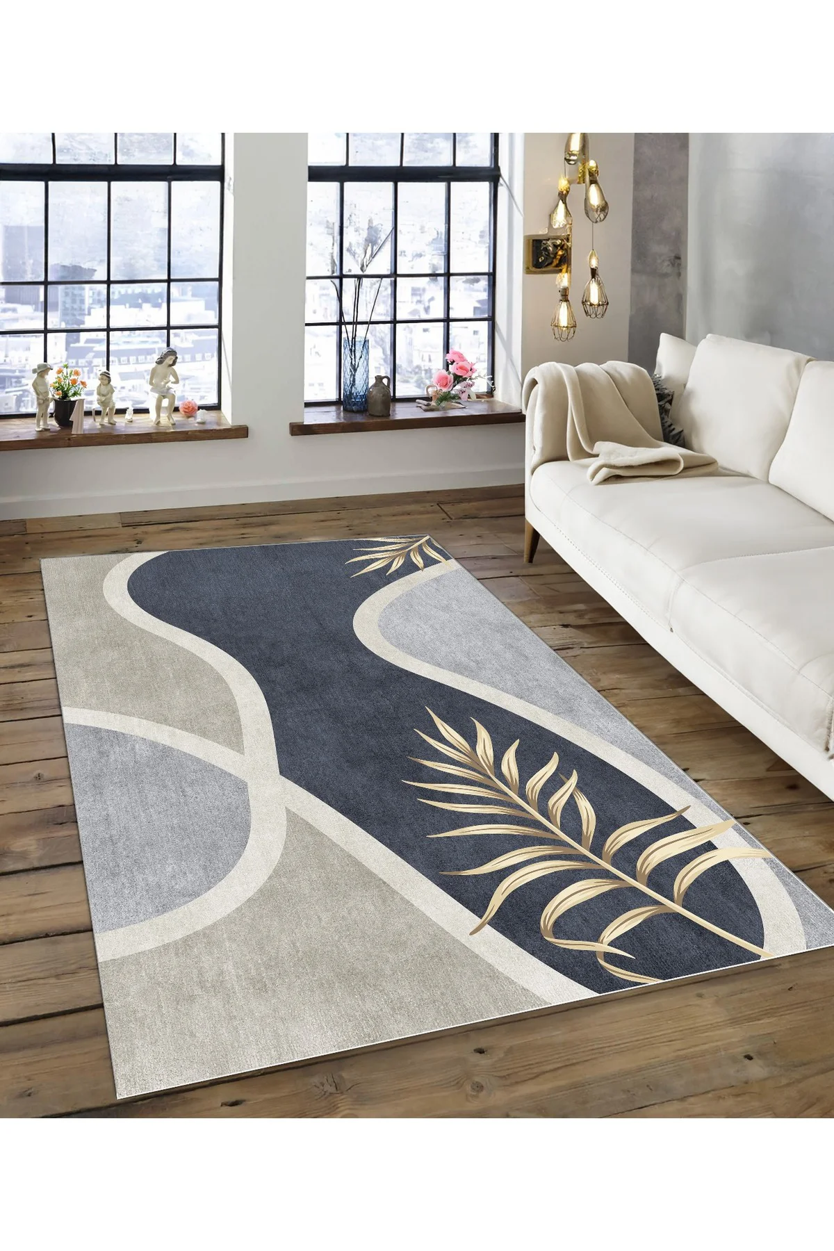 Shine M(162) Antrasit Saçaksız Kaymaz Tabanlı Dijital Baskılı Dekoratif Halı 200x450