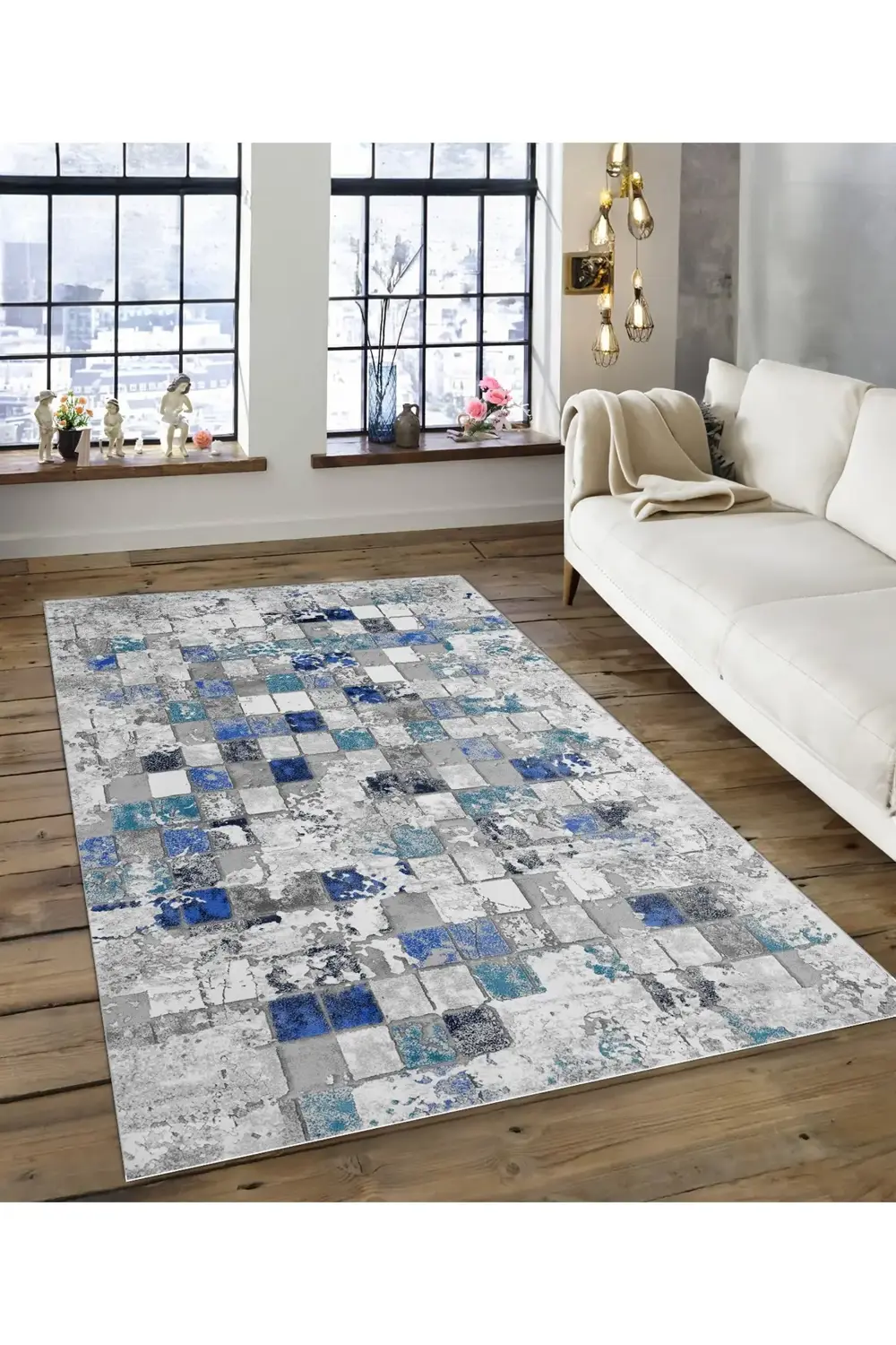 Shine M(163) Gri Saçaksız Kaymaz Tabanlı Dijital Baskılı Dekorati