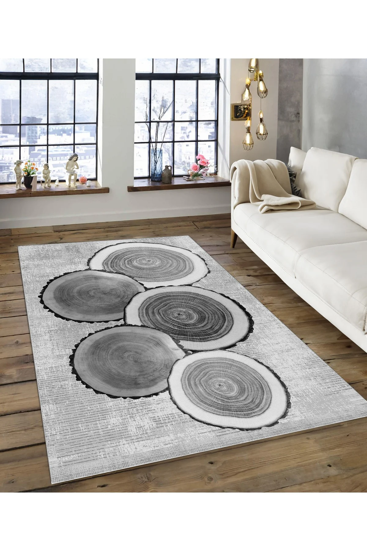 Shine M(165) Gri Saçaksız Kaymaz Tabanlı Dijital Baskılı Dekoratif Halı 120x180