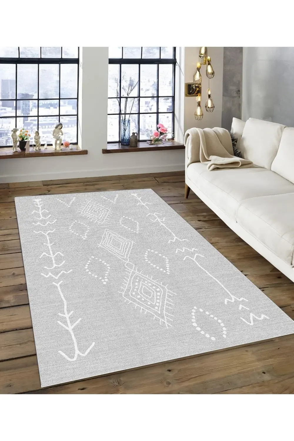 Shine M(167) Gri Saçaksız Kaymaz Tabanlı Dijital Baskılı Dekorati