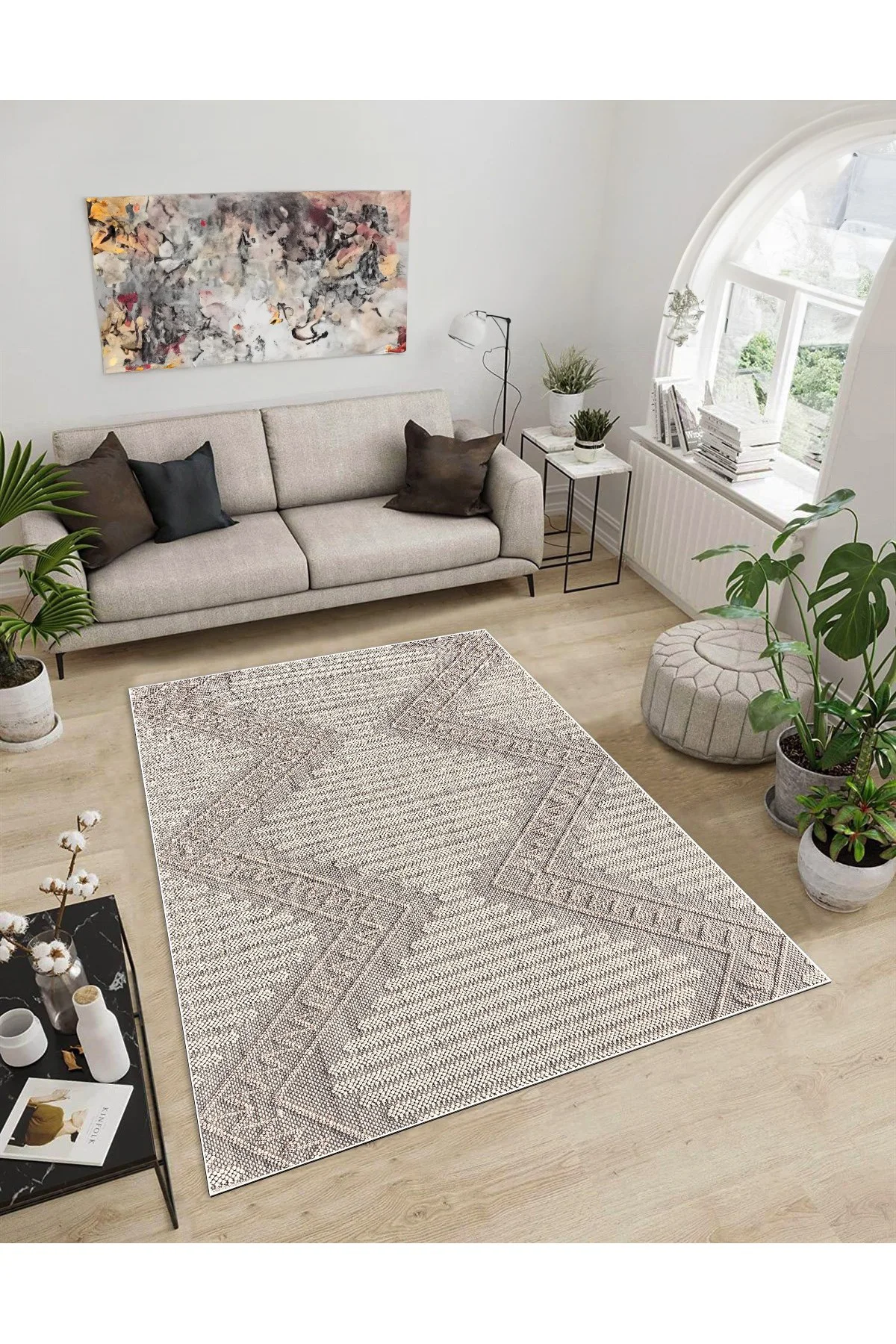 Shine M(17) Vizon Saçaksız Kaymaz Tabanlı Dijital Baskılı Dekoratif Halı 100x450