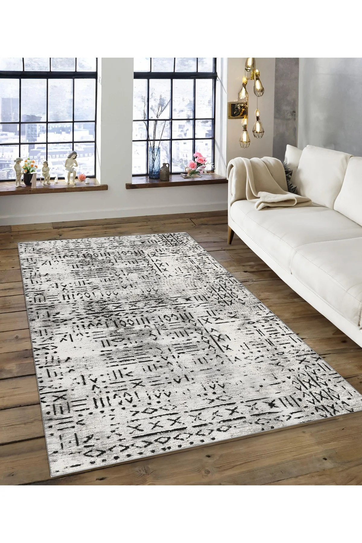 Shine M(171) Gri Saçaksız Kaymaz Tabanlı Dijital Baskılı Dekoratif Halı 120x300