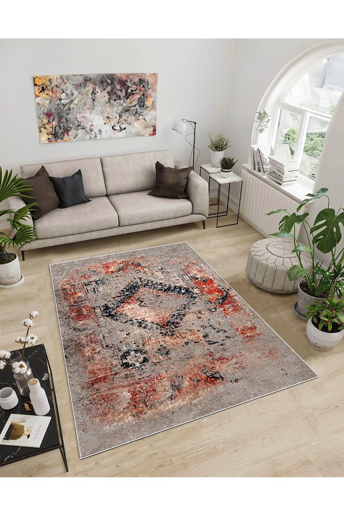 Shine M(173) Kırmızı Saçaksız Kaymaz Tabanlı Dijital Baskılı Dekoratif Halı 100x300