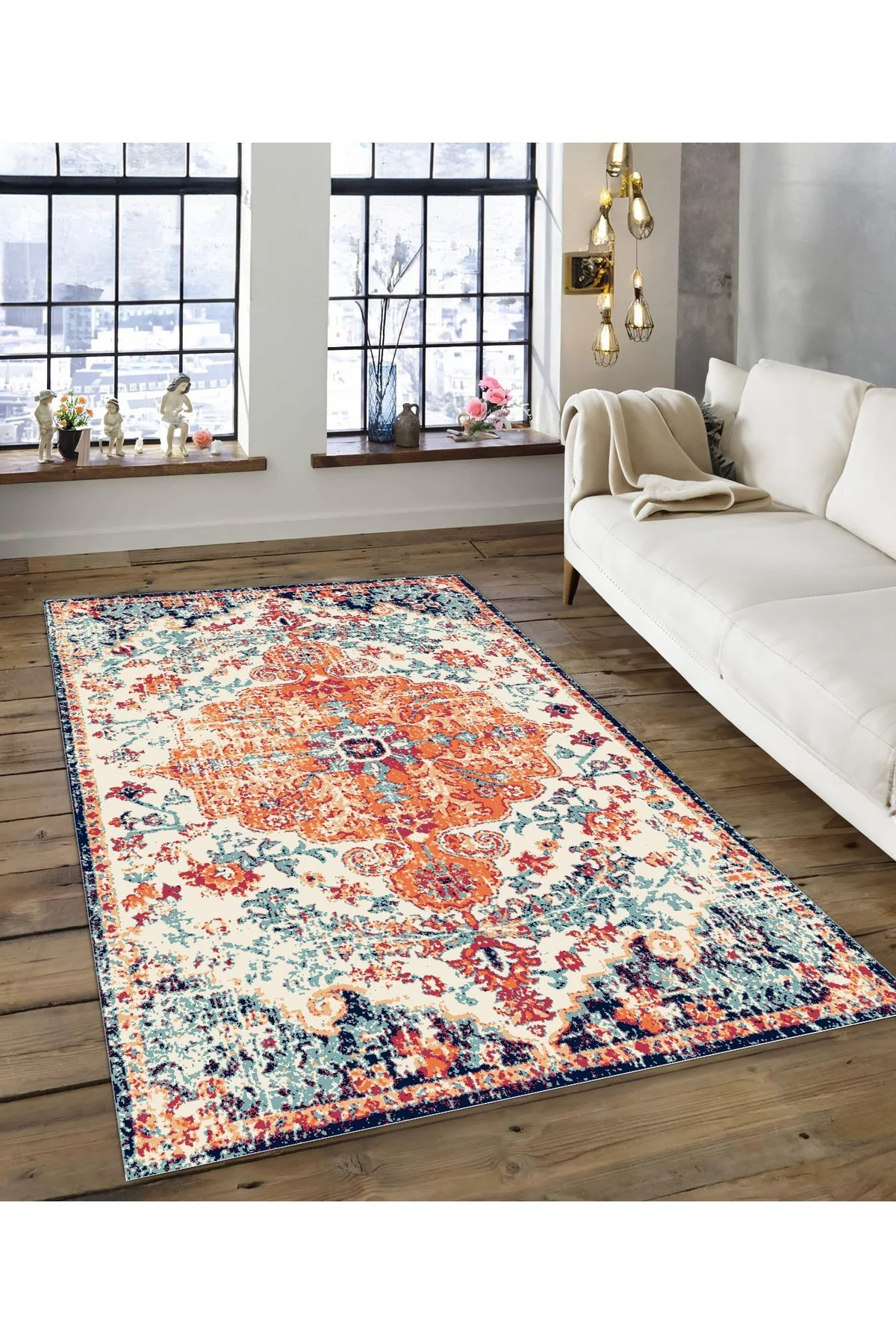 Shine M(174) Turuncu Saçaksız Kaymaz Tabanlı Dijital Baskılı Dekoratif Halı 80x250