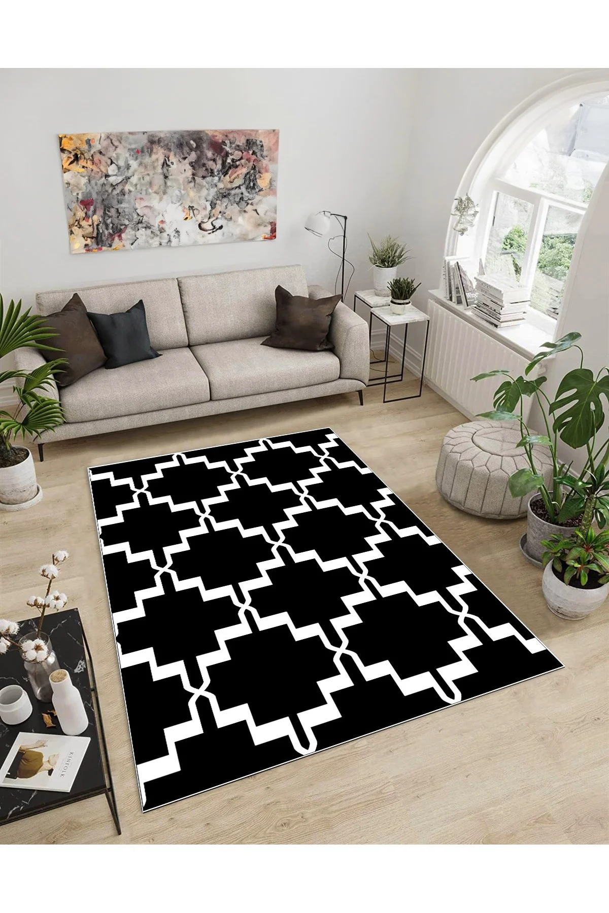 Shine M(175) Siyah Saçaksız Kaymaz Tabanlı Dijital Baskılı Dekoratif Halı 80x200