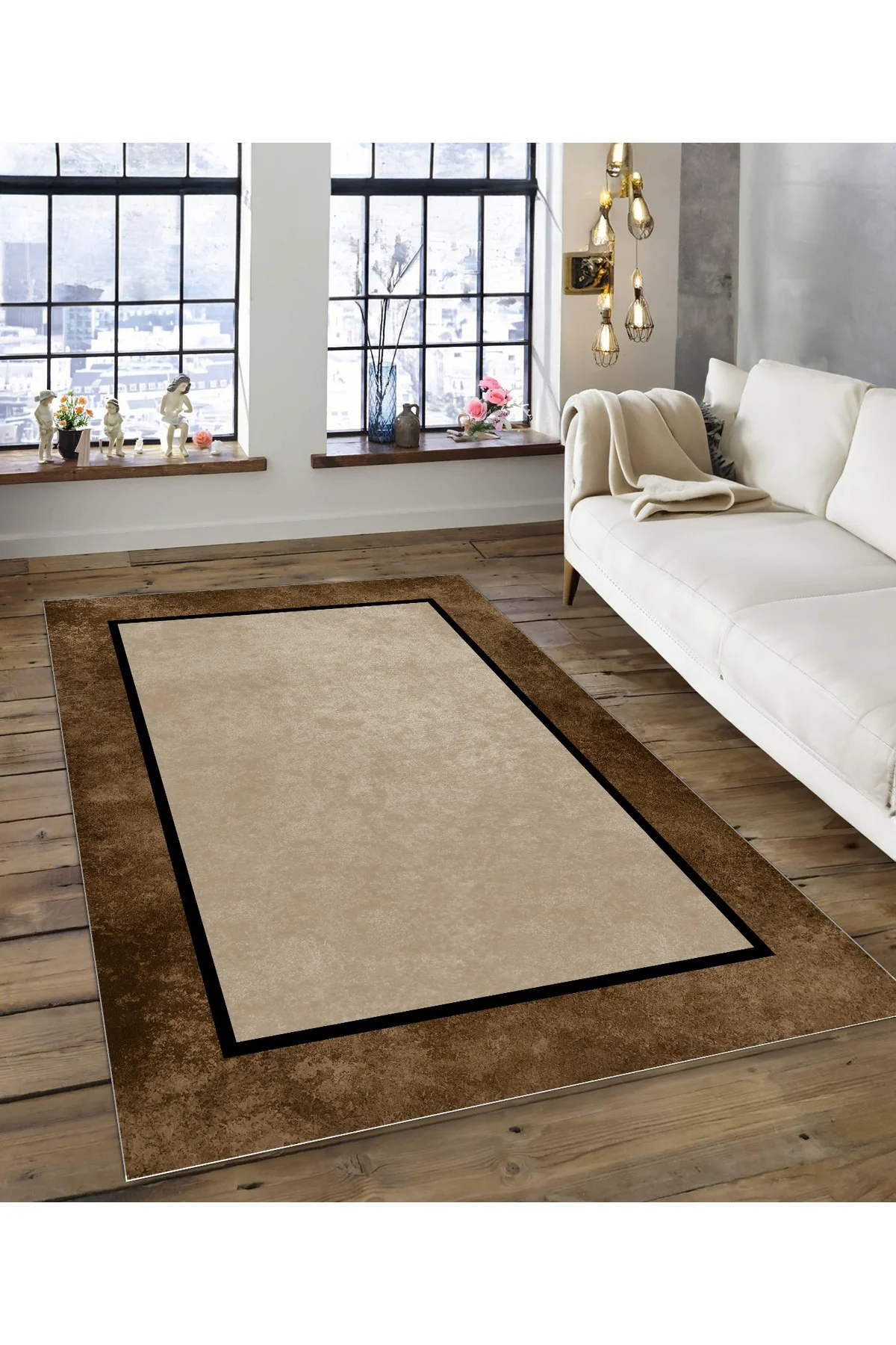 Shine M(176) Kahverengi Saçaksız Kaymaz Tabanlı Dijital Baskılı Dekoratif Halı 80x300