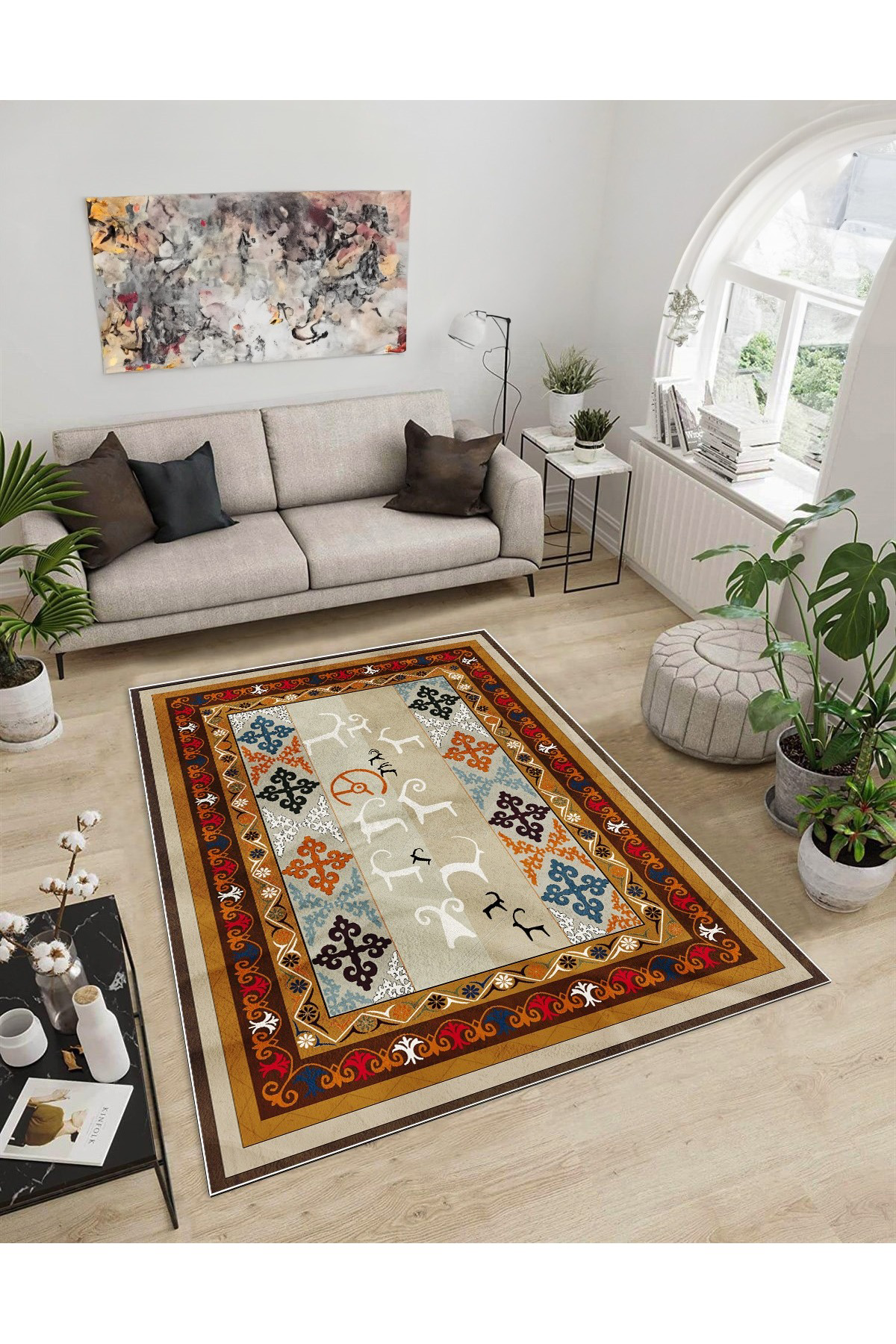 Shine M(18) Turuncu Saçaksız Kaymaz Tabanlı Dijital Baskılı Dekoratif Halı 80x350