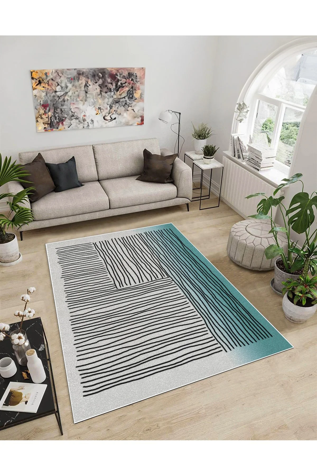 Shine M(188) Gri Saçaksız Kaymaz Tabanlı Dijital Baskılı Dekoratif Halı 60x400