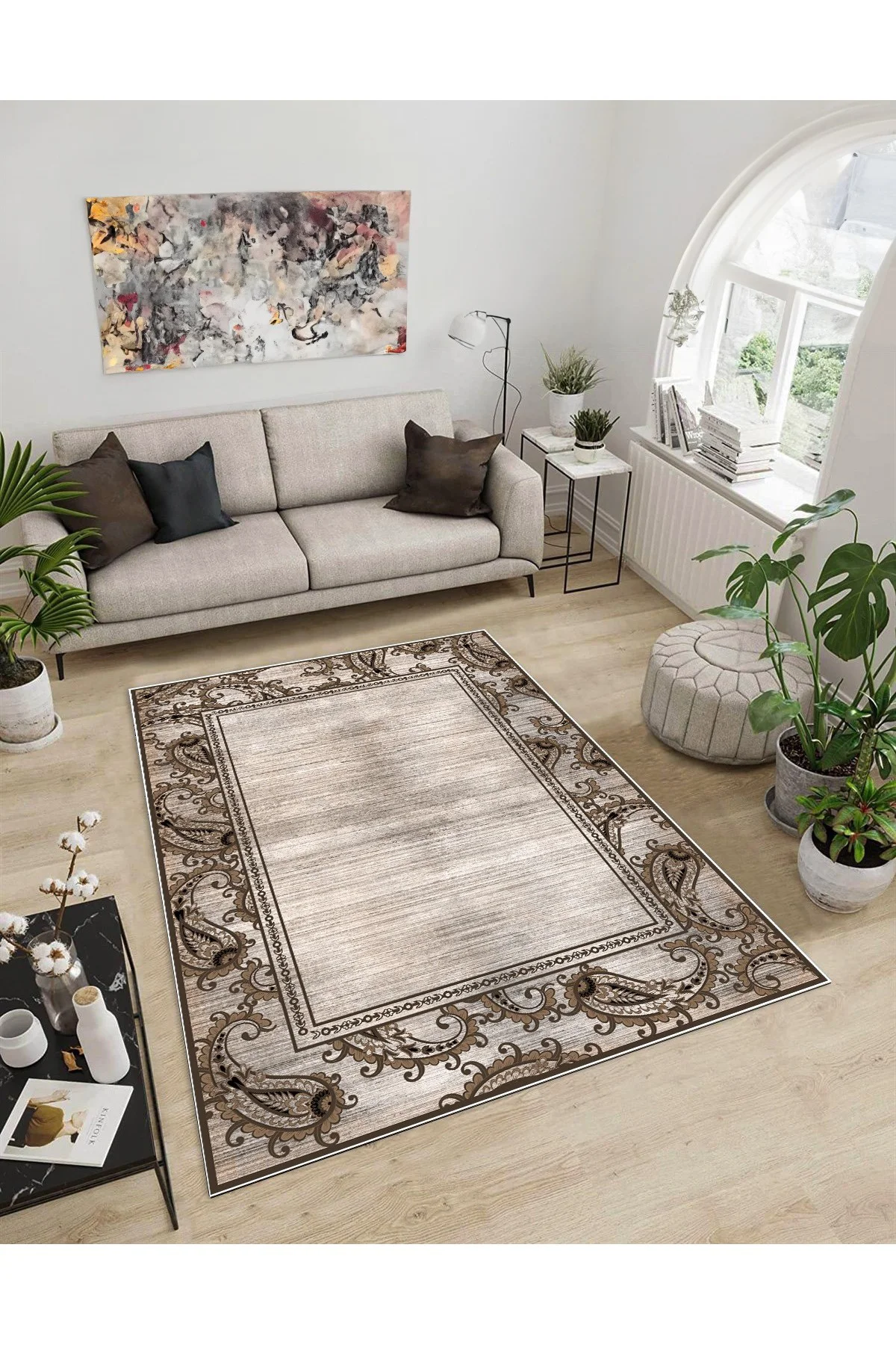 Shine M(19) Kahverengi Saçaksız Kaymaz Tabanlı Dijital Baskılı Dekoratif Halı 100x150