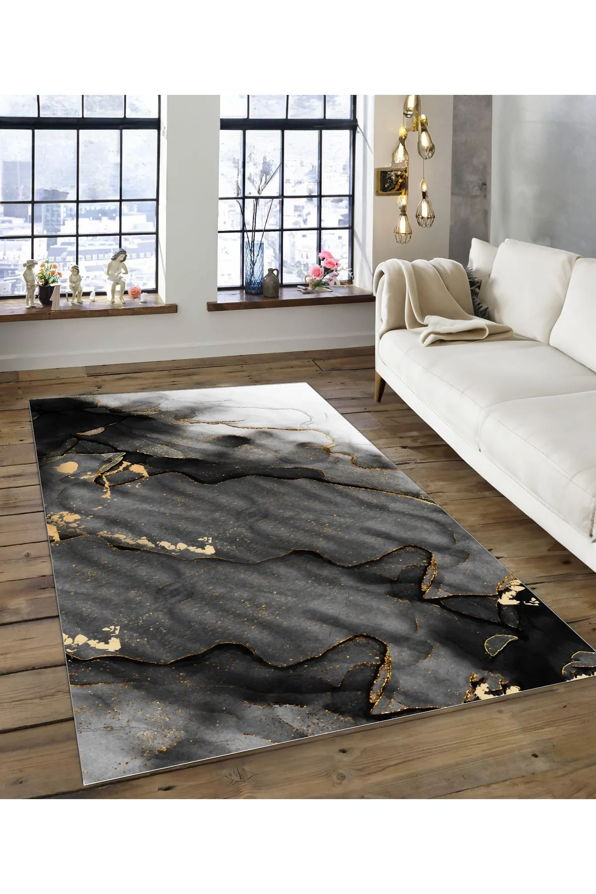 Shine M(191) Gold Saçaksız Kaymaz Tabanlı Dijital Baskılı Dekoratif Halı 120x250
