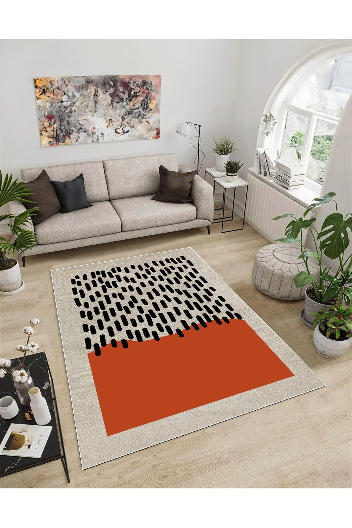Shine M(192) Krem Saçaksız Kaymaz Tabanlı Dijital Baskılı Dekoratif Halı 120x200