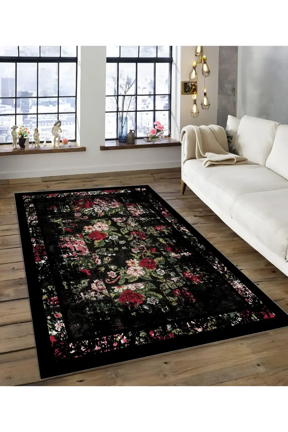 Shine M(199) Siyah Saçaksız Kaymaz Tabanlı Dijital Baskılı Dekora