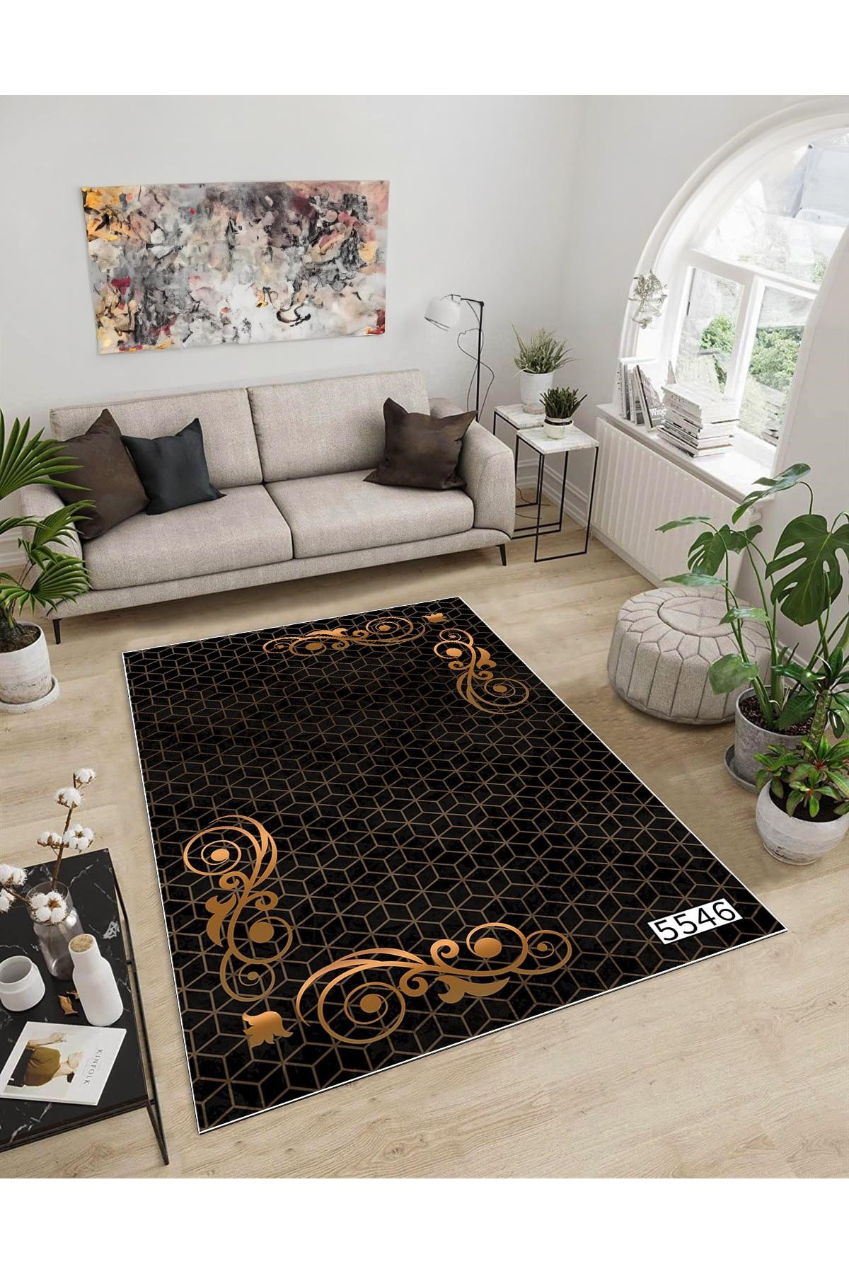 Shine M(20) Siyah Saçaksız Kaymaz Tabanlı Dijital Baskılı Dekoratif Halı 80x350