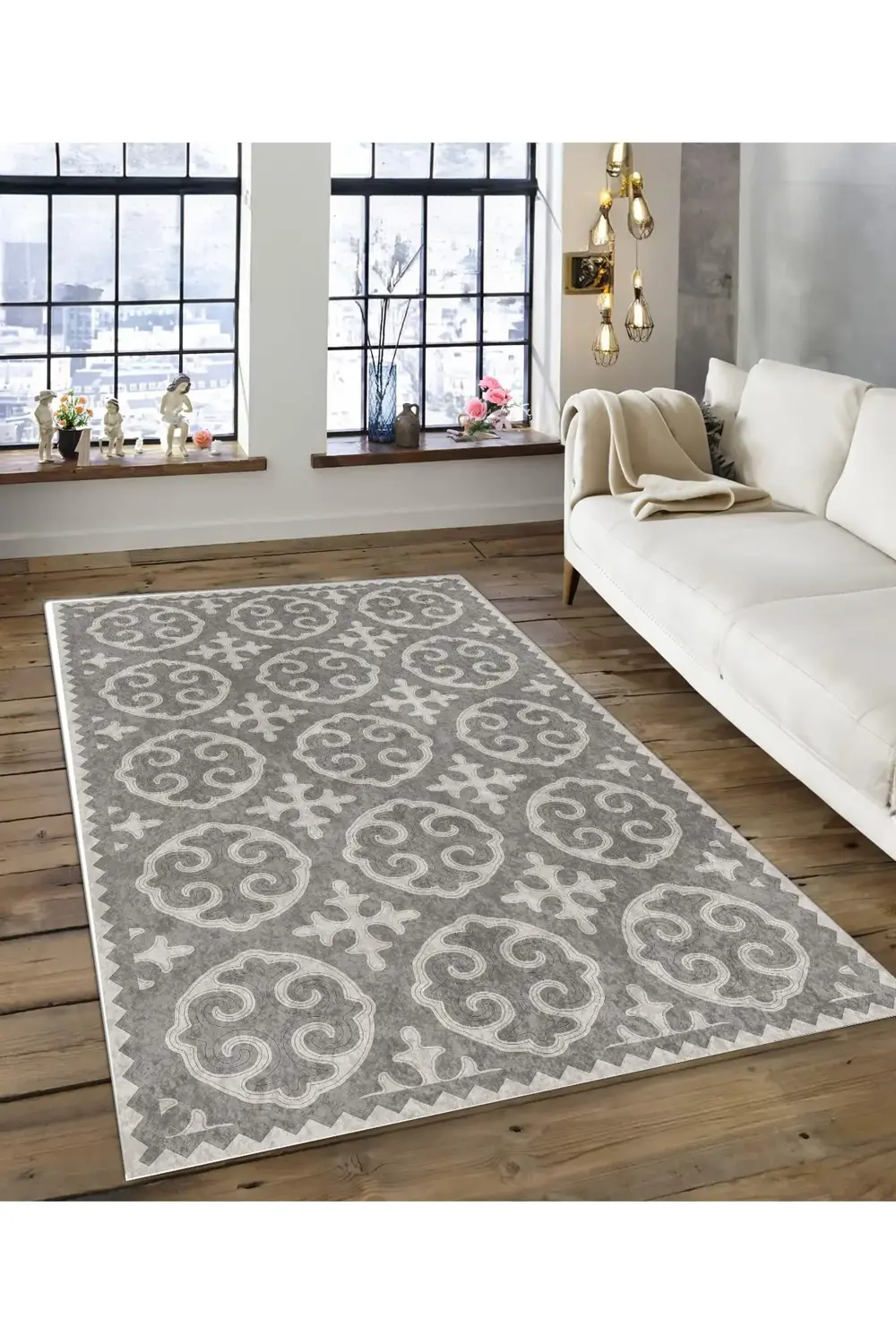 Shine M(201) Gri Saçaksız Kaymaz Tabanlı Dijital Baskılı Dekorati