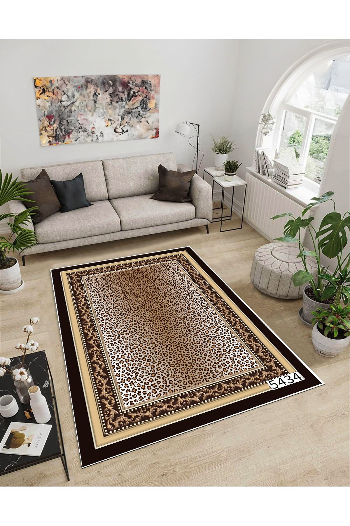 Shine M(21) Kahverengi Saçaksız Kaymaz Tabanlı Dijital Baskılı Dekoratif Halı 120x300